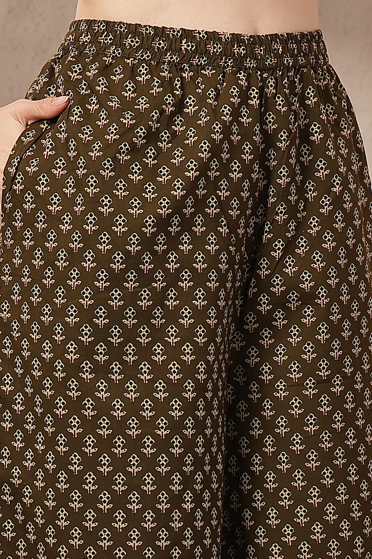 Olive Green 100% Cotton Concealed Zip Feeding Maternity Kurta Set with Dupatta - Image 5
