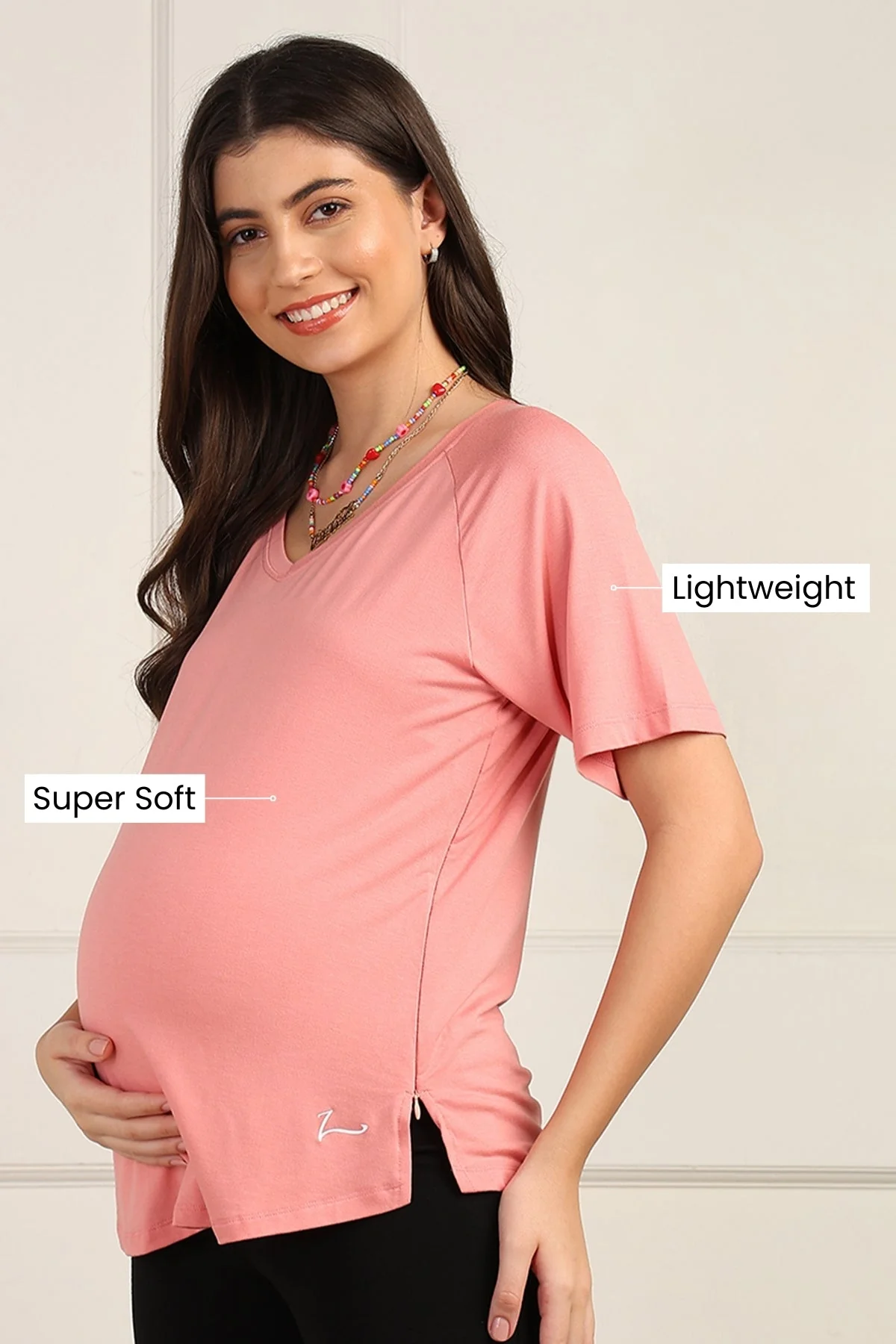 Peach Solid Nursing Top with Side Zip Access - Image 4