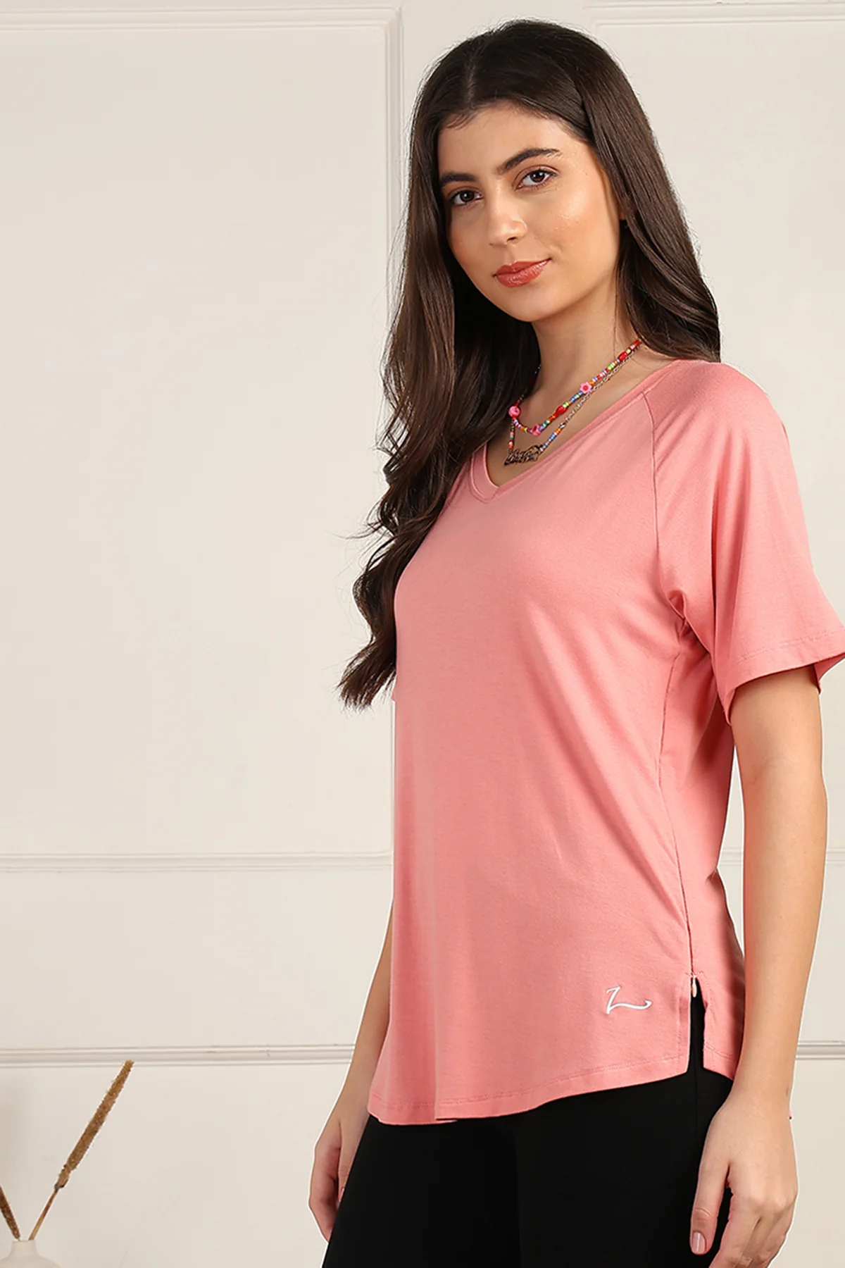 Peach Solid Nursing Top with Side Zip Access - Image 9