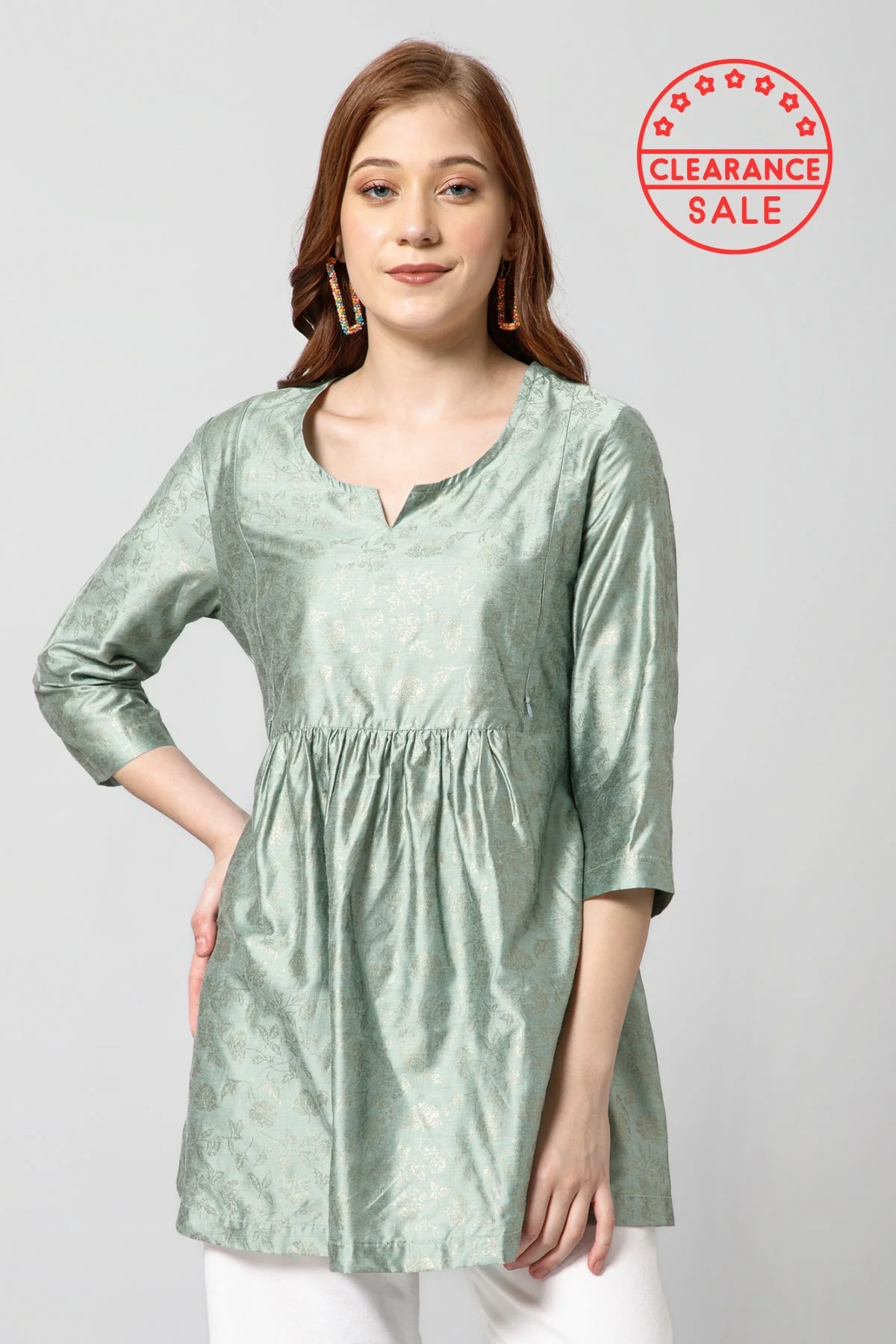 Pebble Grey Printed Maternity Short Top  with Pocket - Image 12