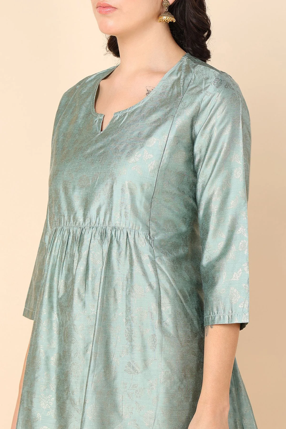 Pebble Grey Printed Maternity Short Top  with Pocket - Image 3