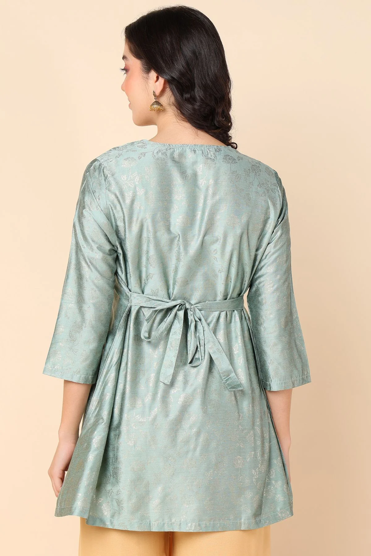 Pebble Grey Printed Maternity Short Top  with Pocket - Image 6