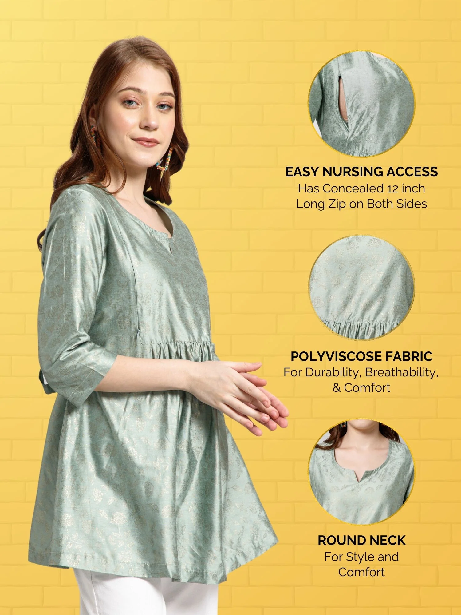 Pebble Grey Printed Maternity Short Top  with Pocket - Image 8