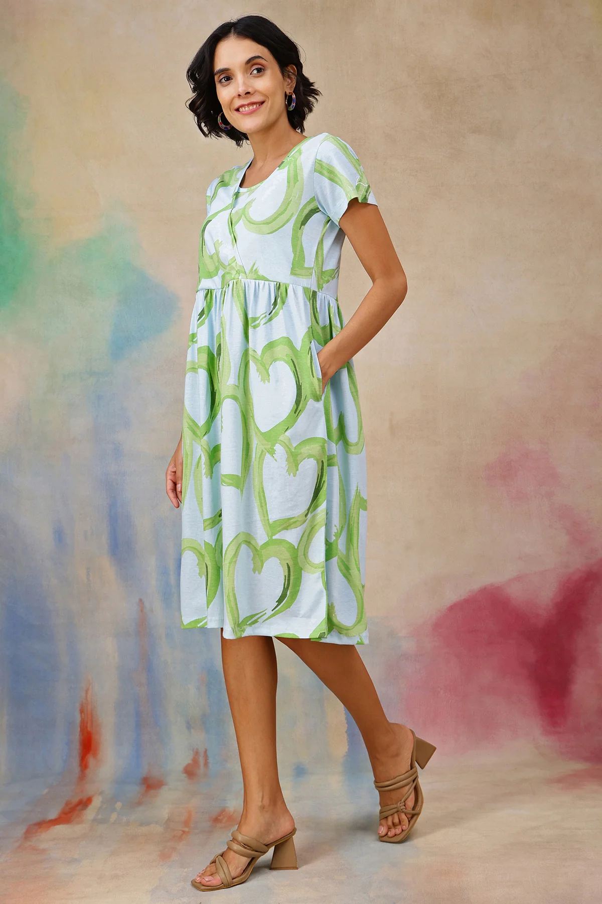 Matcha Printed Maternity Zipless Feeding Dress - Image 5