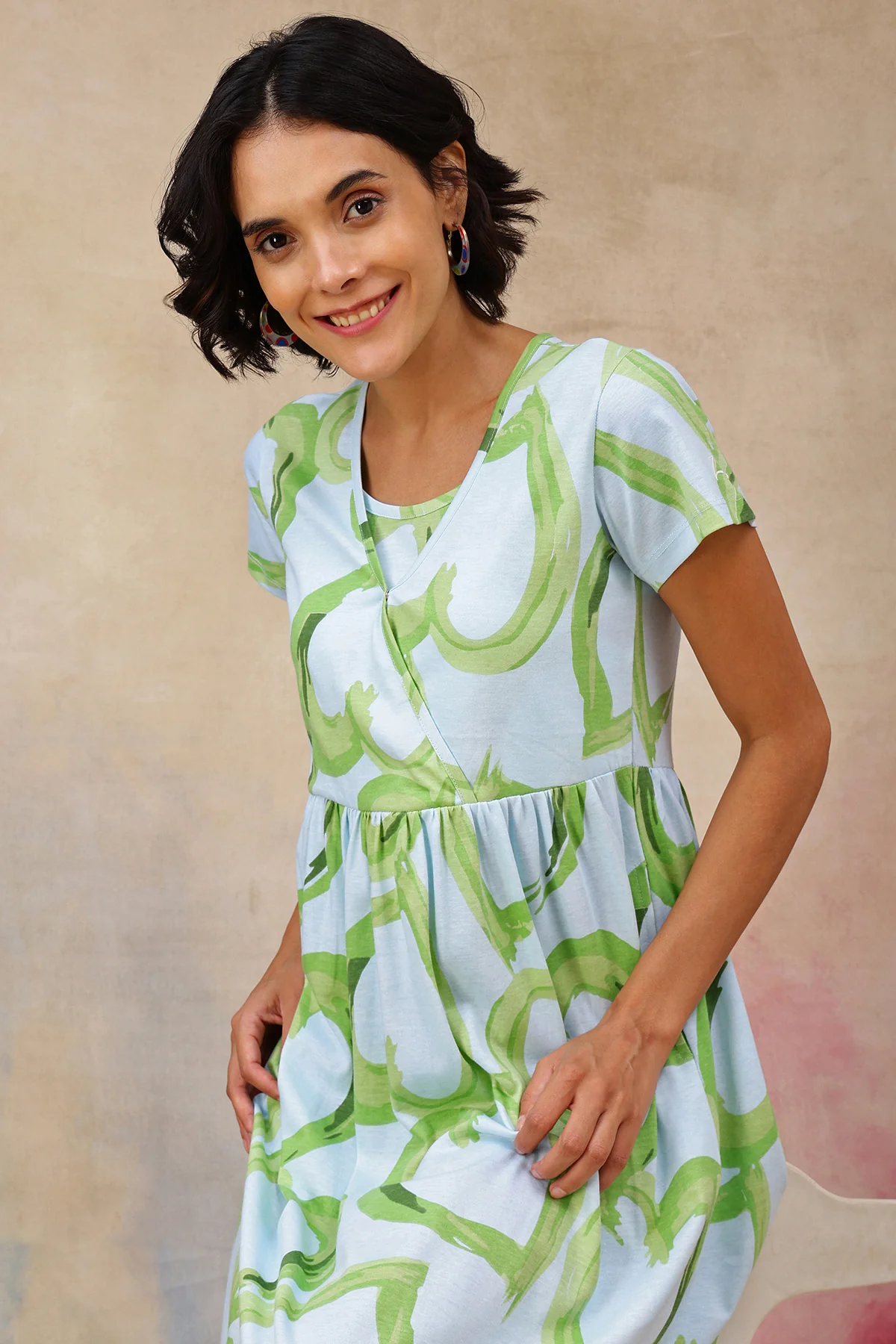 Matcha Printed Maternity Zipless Feeding Dress - Image 6