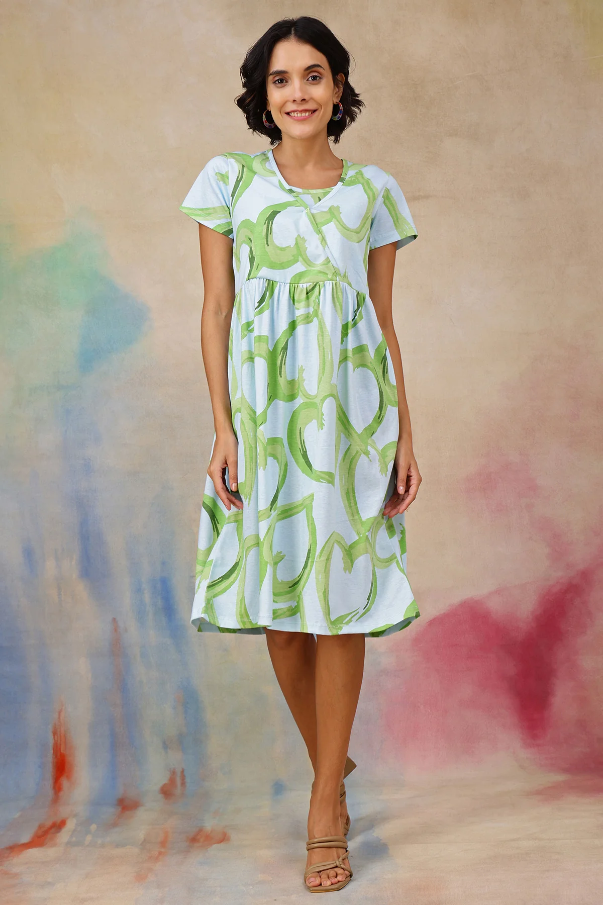 Matcha Printed Maternity Zipless Feeding Dress - Image 8