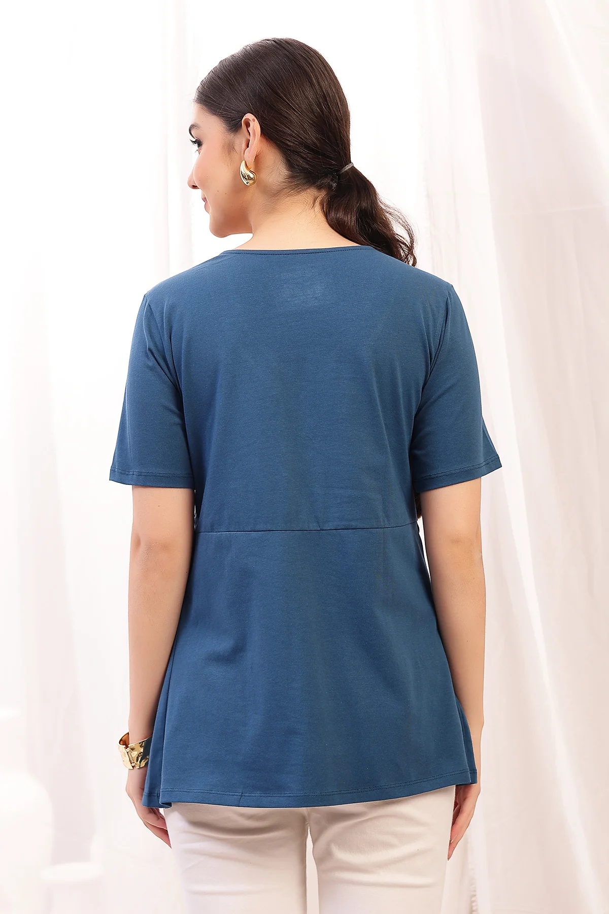 Pleated Cotton Maternity Nursing Top - Airforce - Image 3
