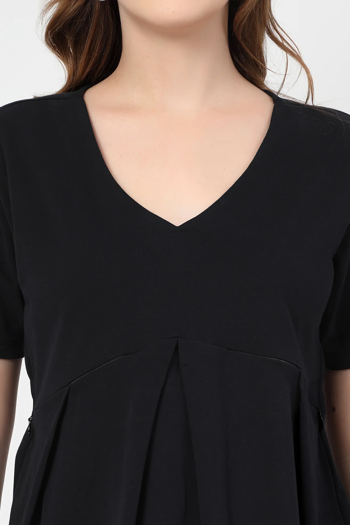 Pleated Cotton Maternity Nursing Top - Black - Image 7