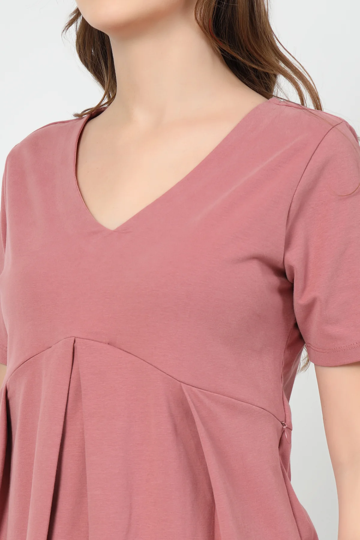 Pleated Cotton Maternity Nursing Top - Deep Salmon - Image 8