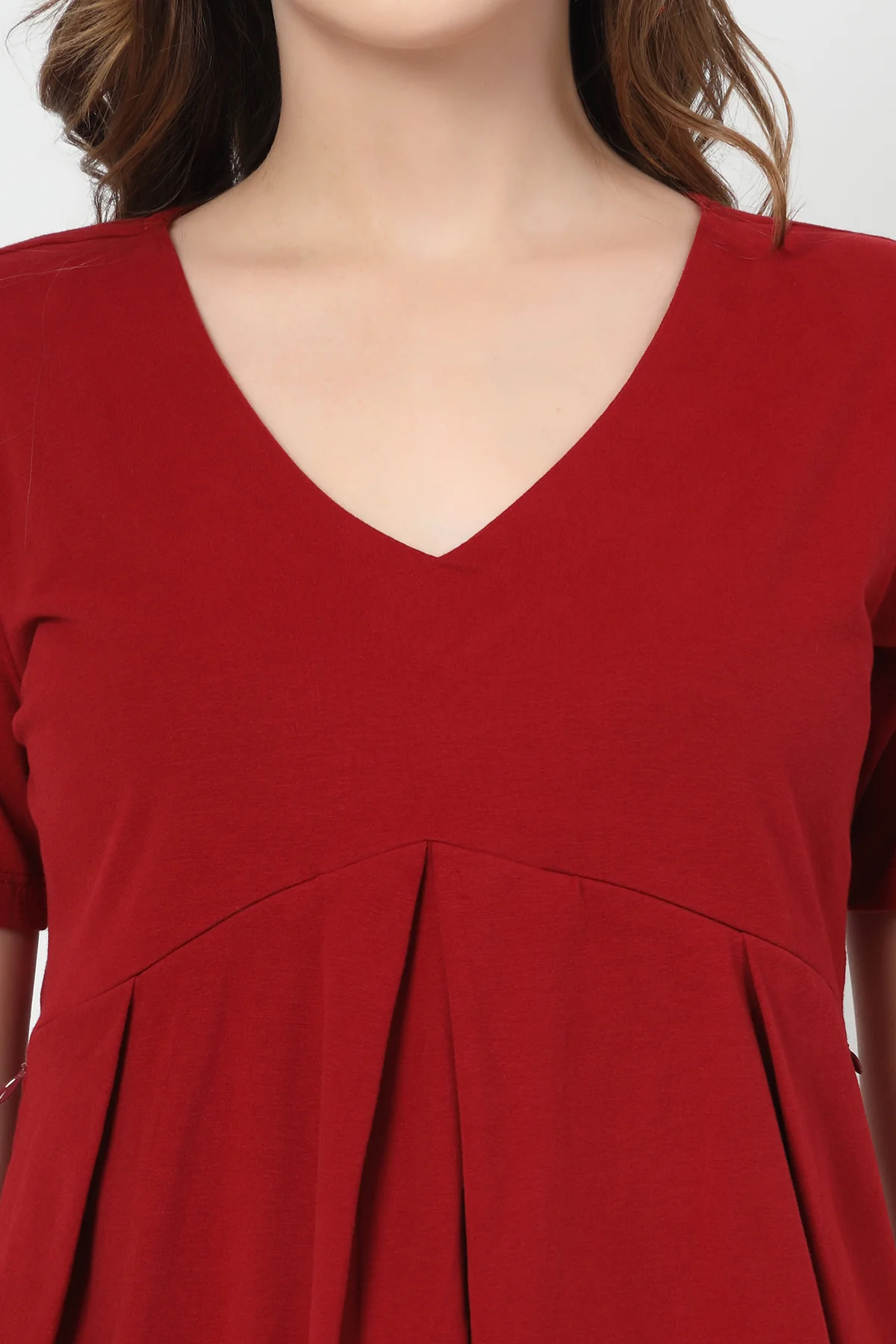 Pleated Cotton Maternity Nursing Top - Red - Image 7