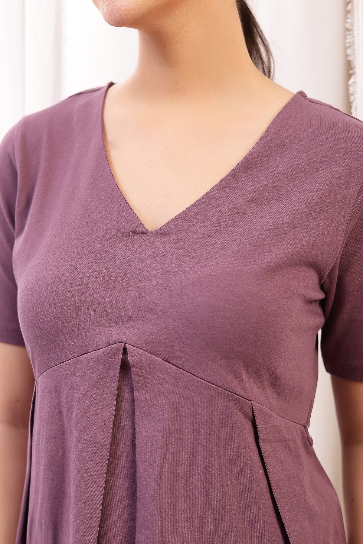Pleated Cotton Maternity Nursing Top - Rosewood - Image 7