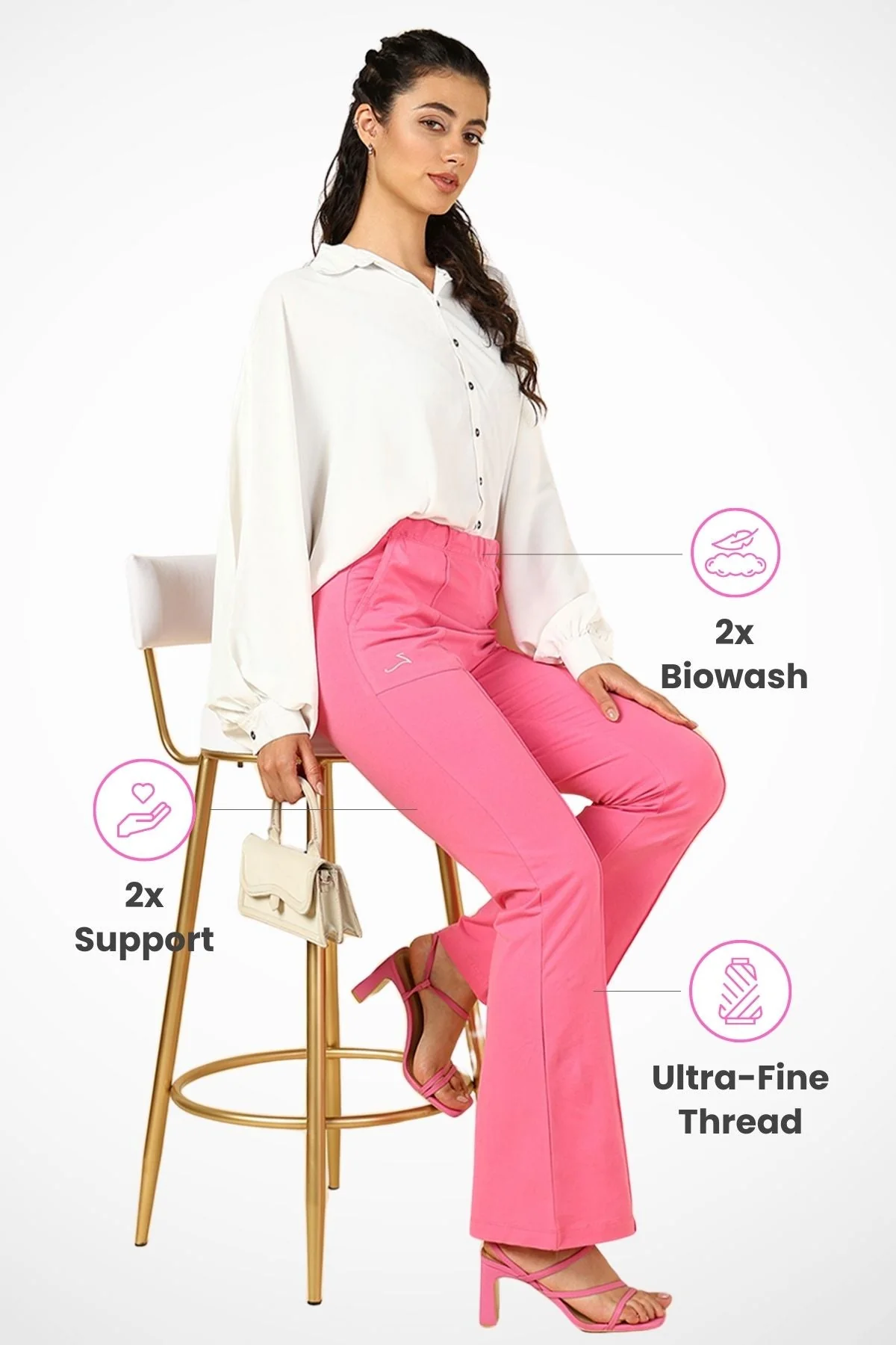 Pleated Cotton Pink Maternity Pants (Pregnancy & Postpartum) - Image 3