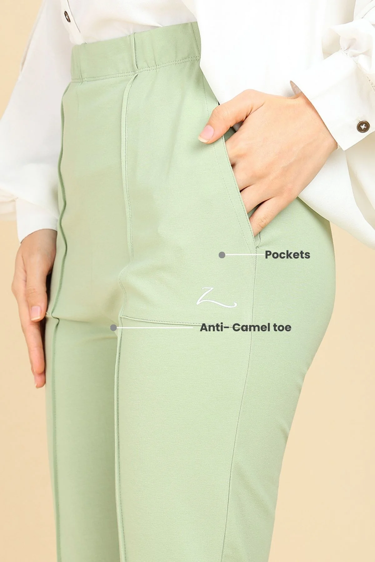 Pleated Cotton Matcha Green Maternity Pants (Pregnancy & Postpartum) - Image 5