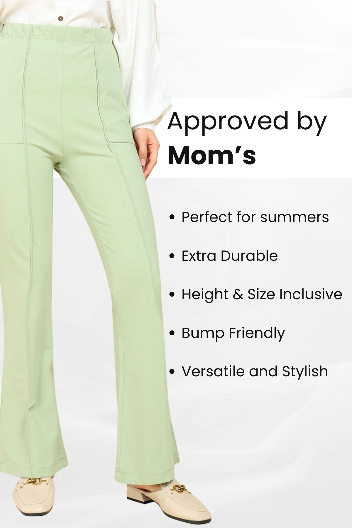 Pleated Cotton Matcha Green Maternity Pants (Pregnancy & Postpartum) - Image 6