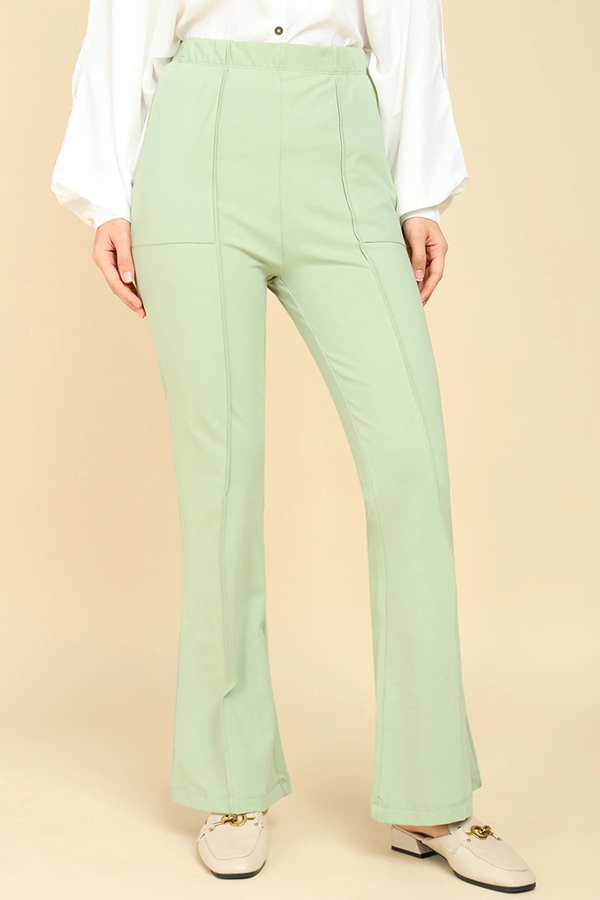 Pleated Cotton Matcha Green Maternity Pants (Pregnancy & Postpartum) - Image 7
