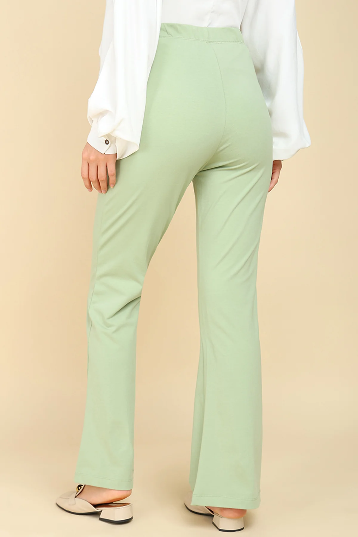 Pleated Cotton Matcha Green Maternity Pants (Pregnancy & Postpartum) - Image 9
