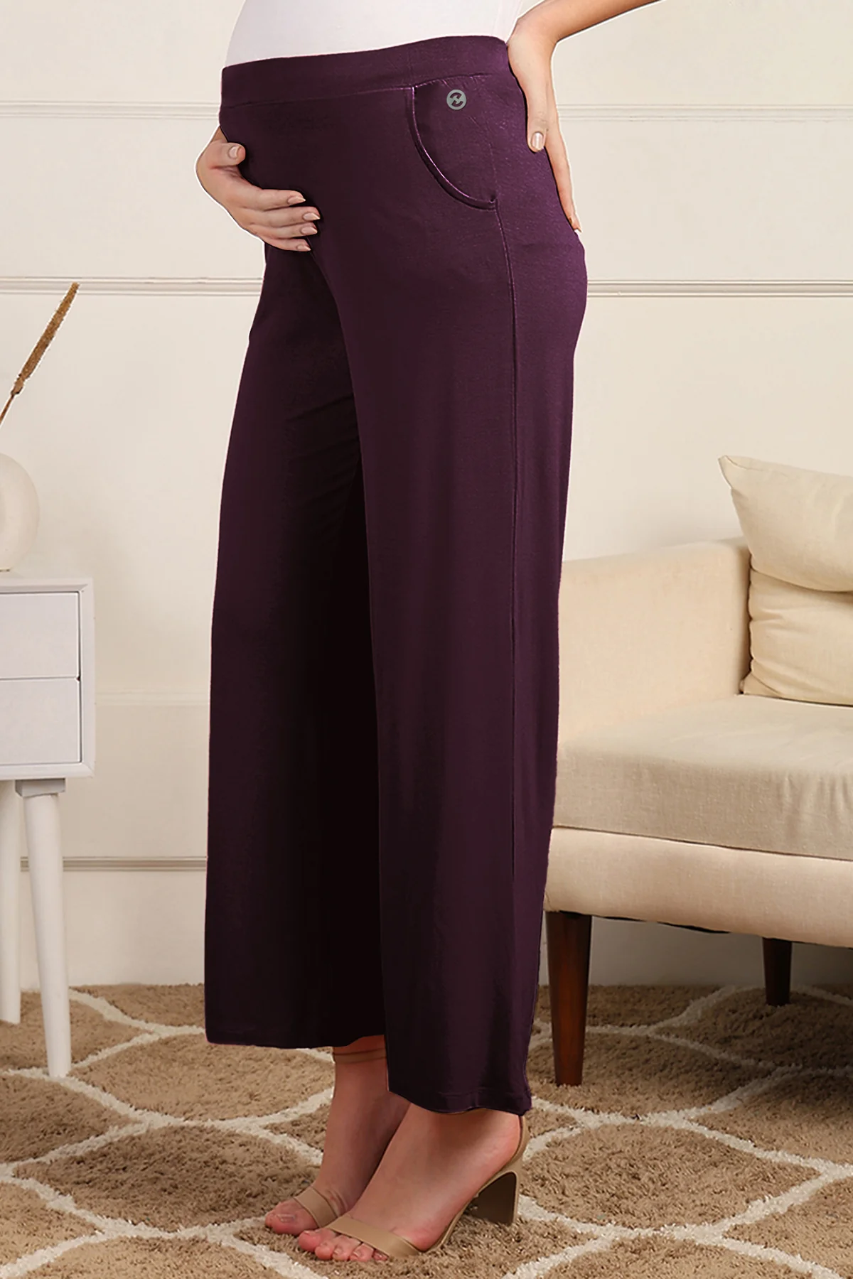 Plum High Waist Maternity Palazzo - Image 3