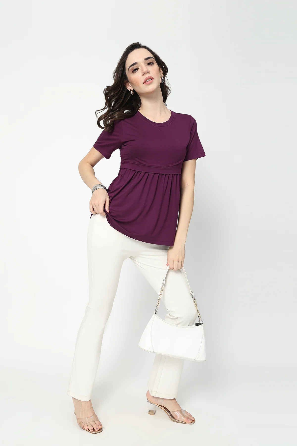 Plum Maternity Zipless Feeding Gathered Top - Image 11