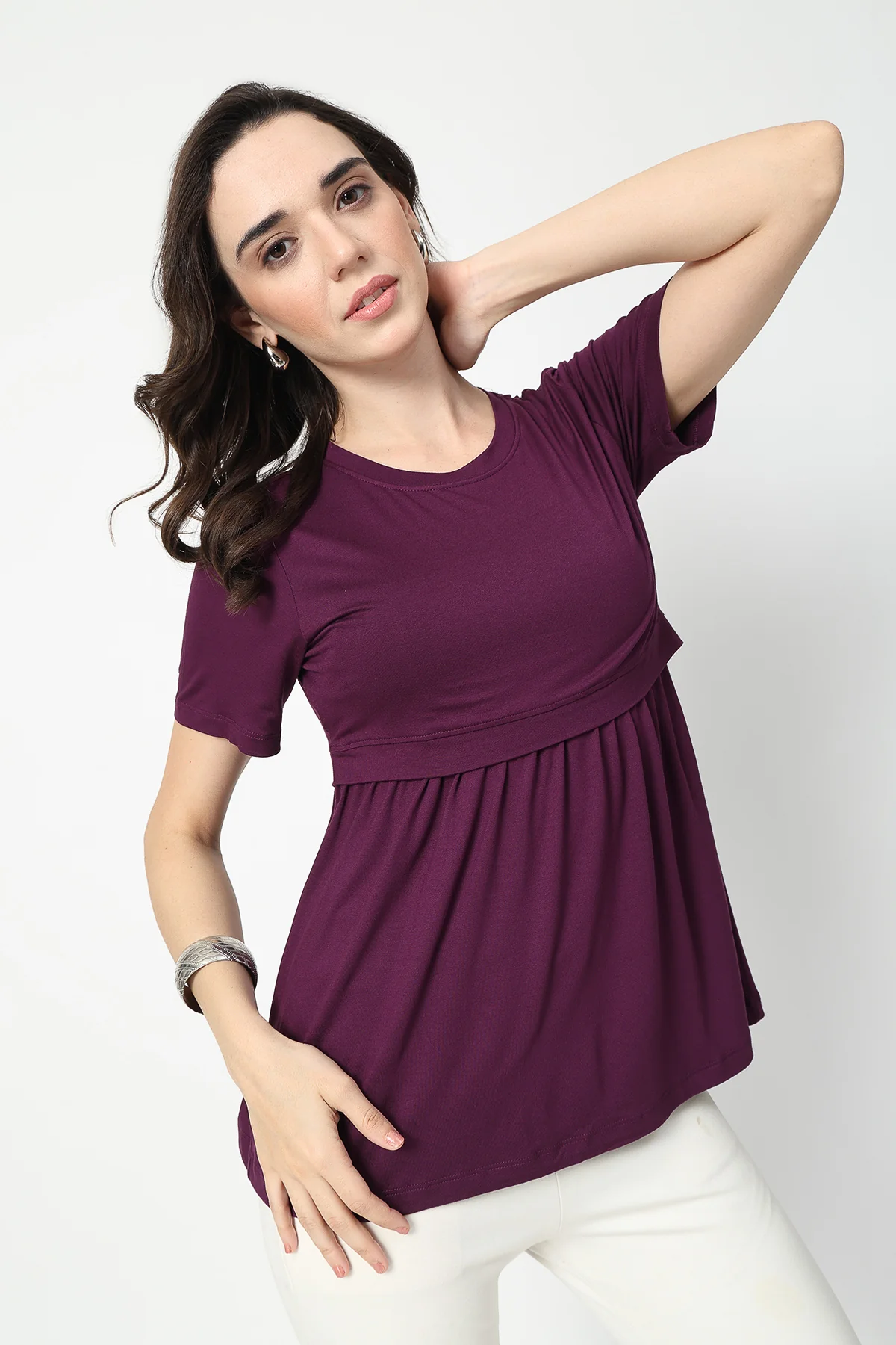 Plum Maternity Zipless Feeding Gathered Top - Image 12