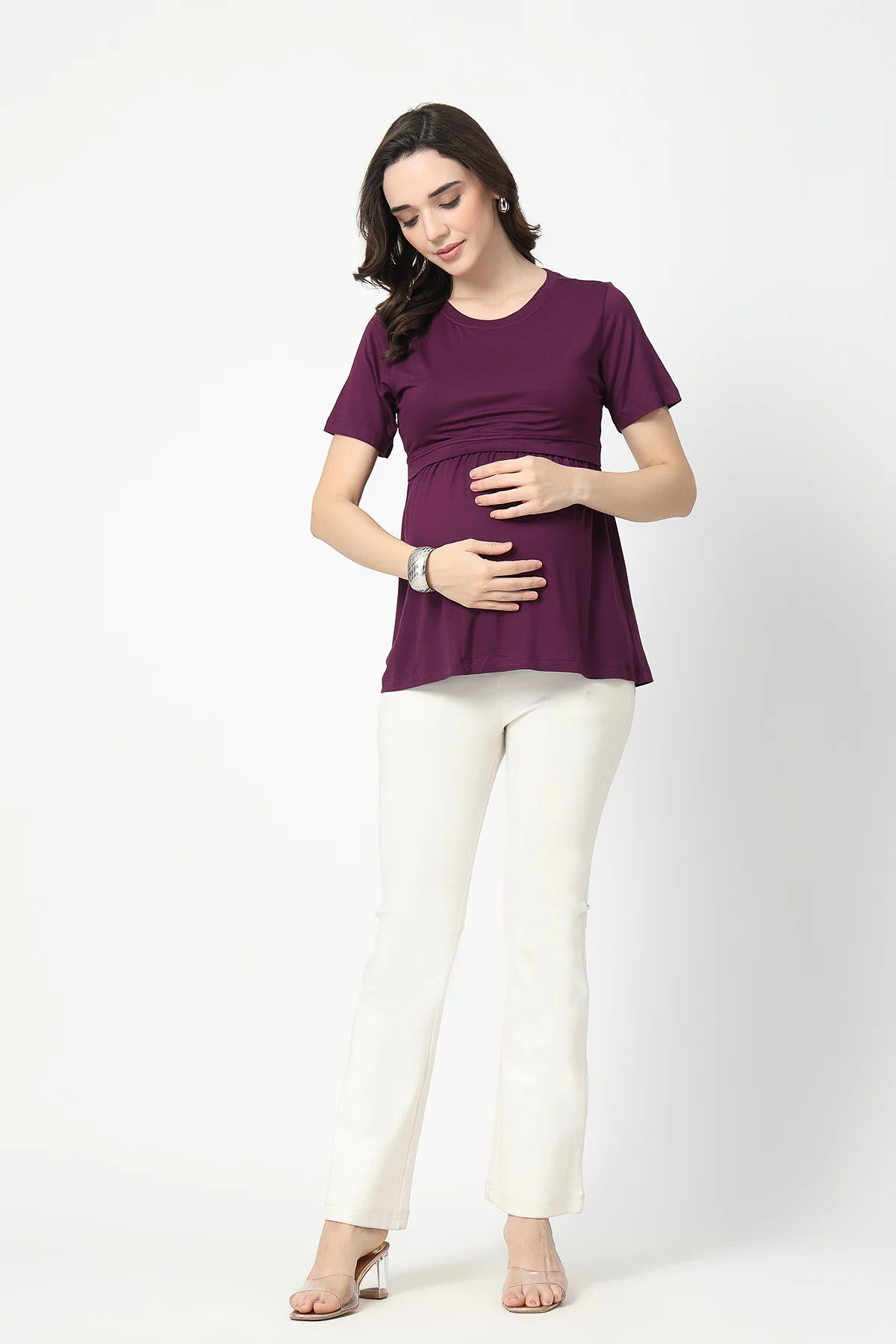 Plum Maternity Zipless Feeding Gathered Top - Image 4