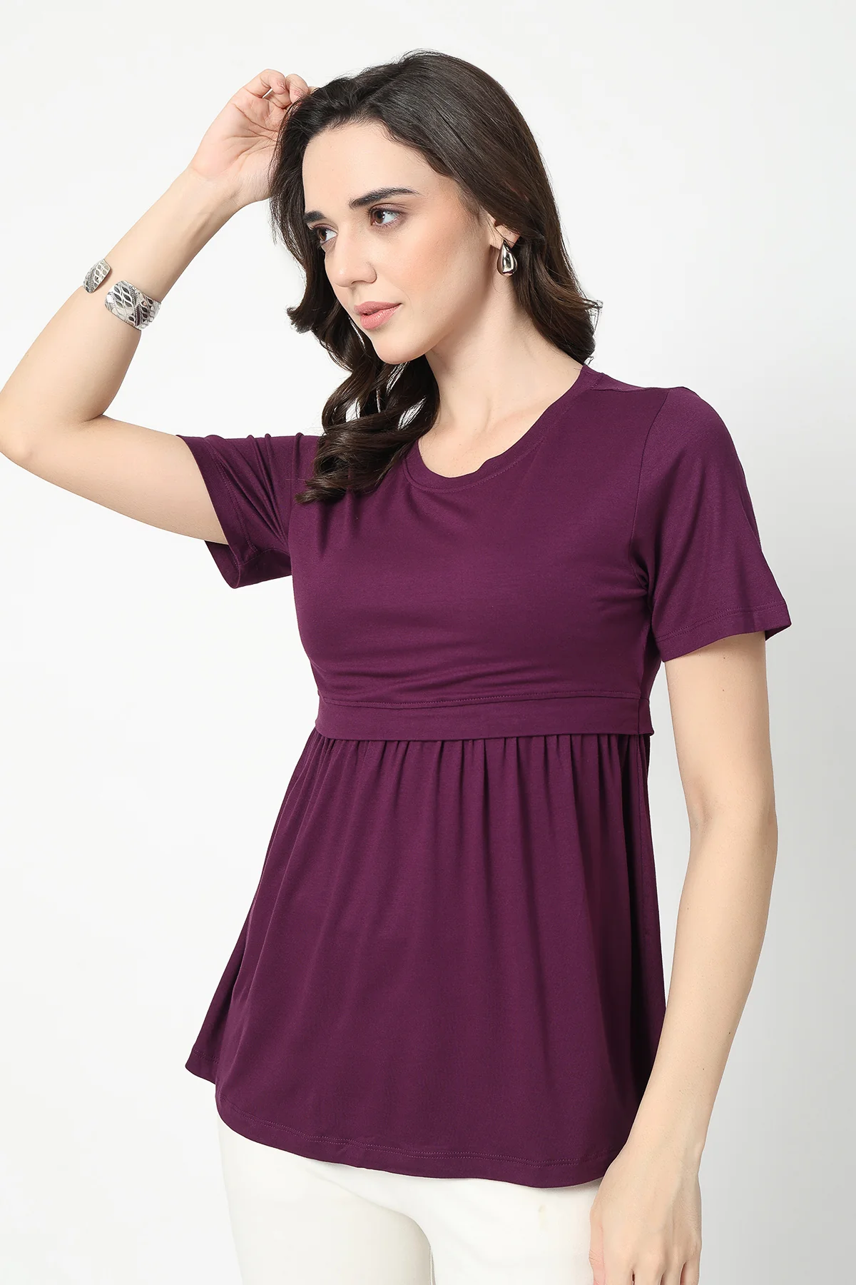 Plum Maternity Zipless Feeding Gathered Top - Image 6