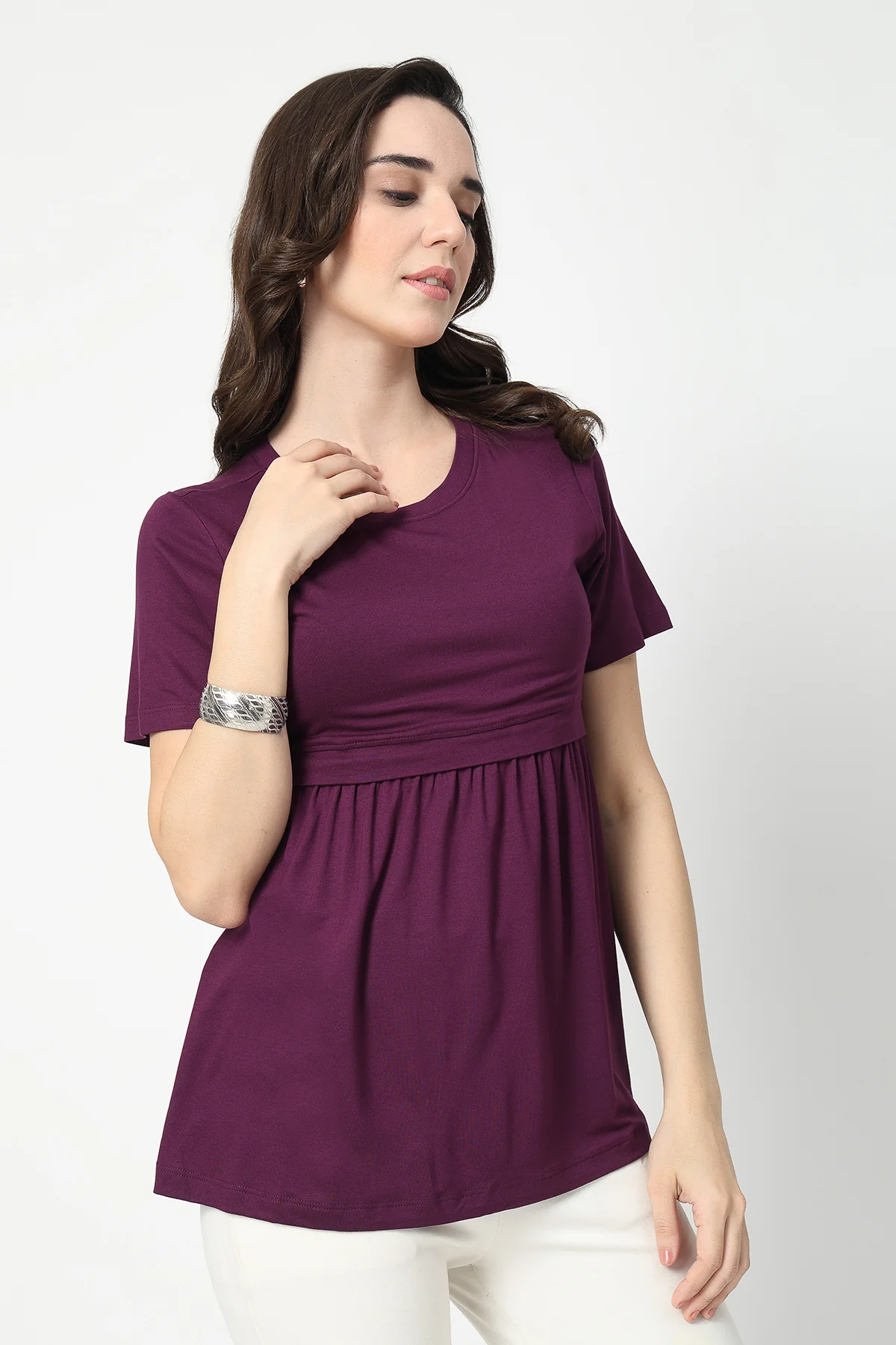 Plum Maternity Zipless Feeding Gathered Top - Image 8