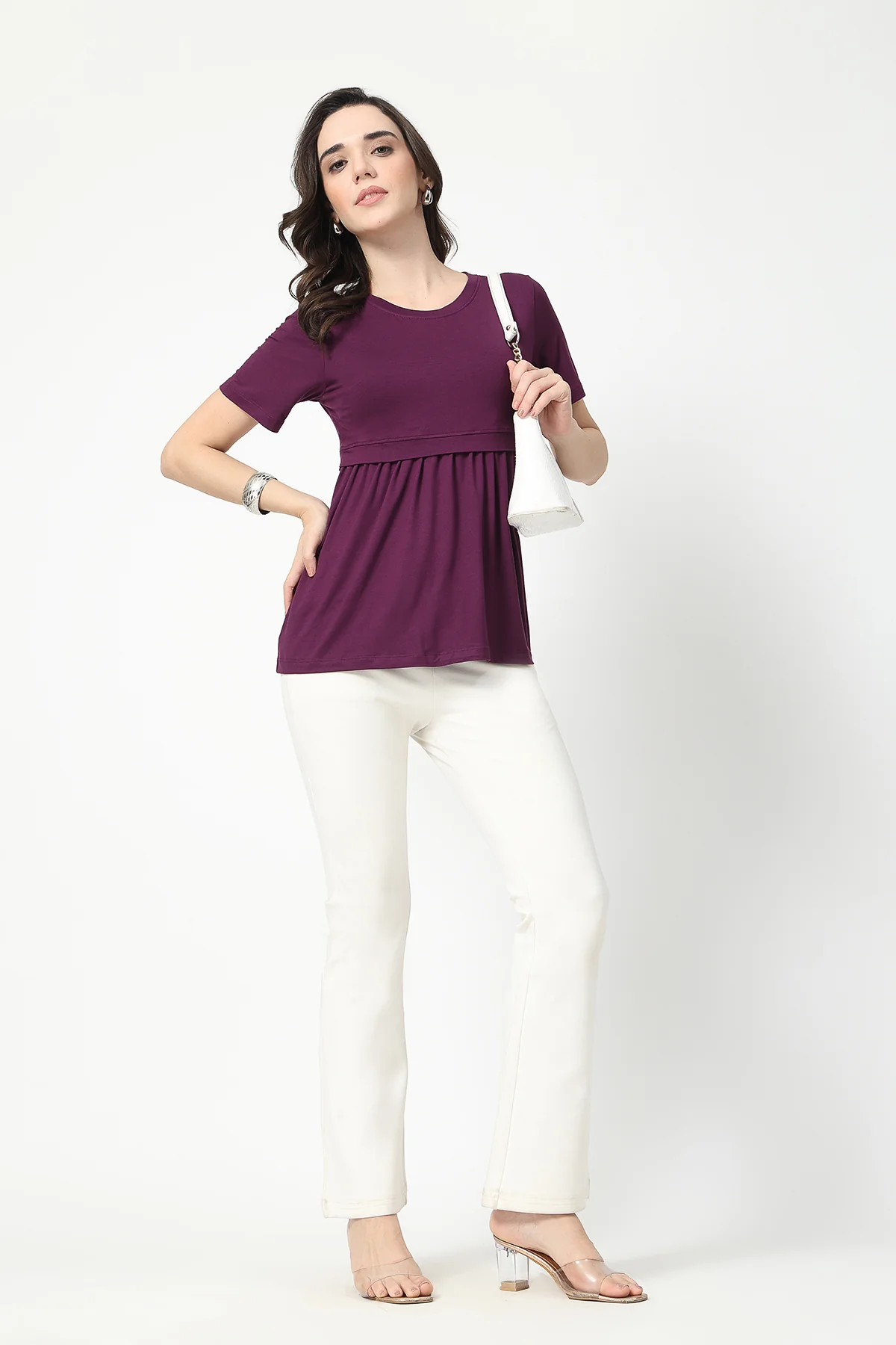 Plum Maternity Zipless Feeding Gathered Top - Image 9