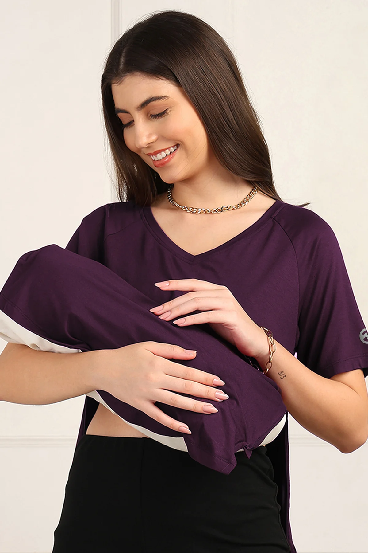 Plum Solid Nursing Top with Side Zip Access - Image 2