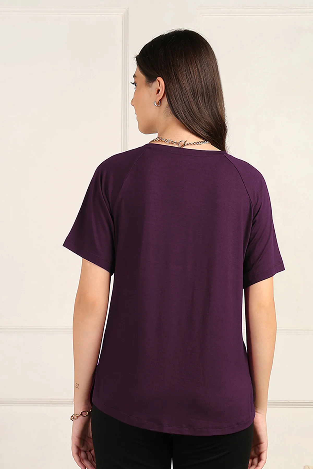 Plum Solid Nursing Top with Side Zip Access - Image 3
