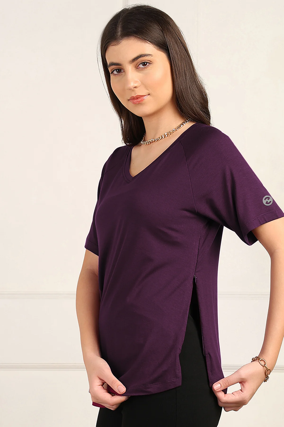 Plum Solid Nursing Top with Side Zip Access - Image 4