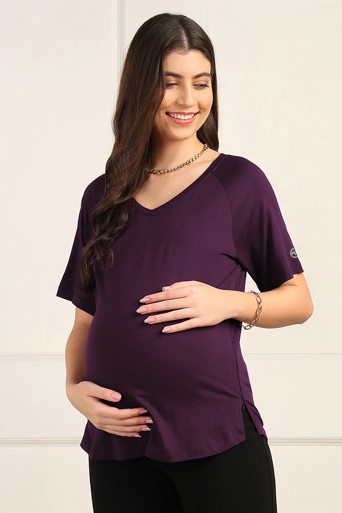 Plum Solid Nursing Top with Side Zip Access - Image 7