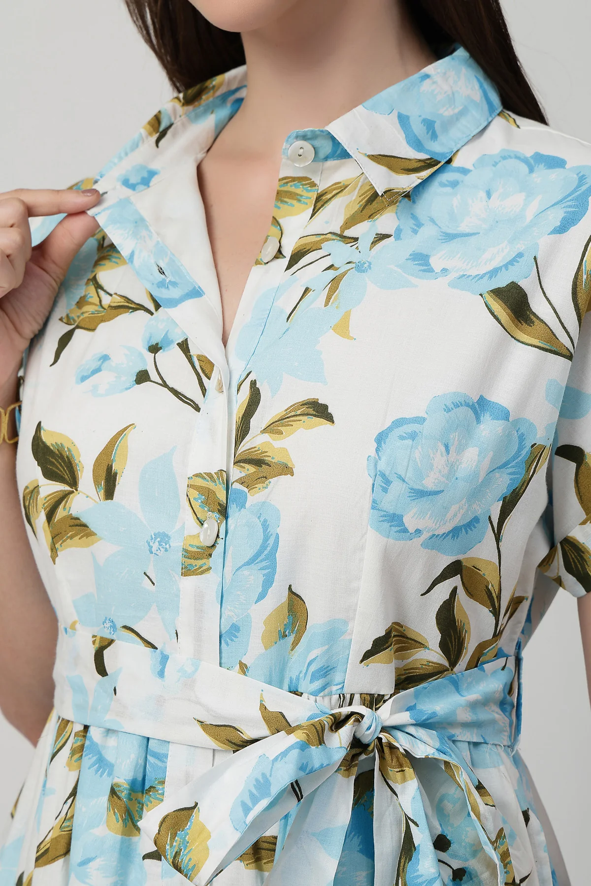 Printed Tiered Cotton Poplin Zipless Feeding Shirt Dress - Sky Blue - Image 2
