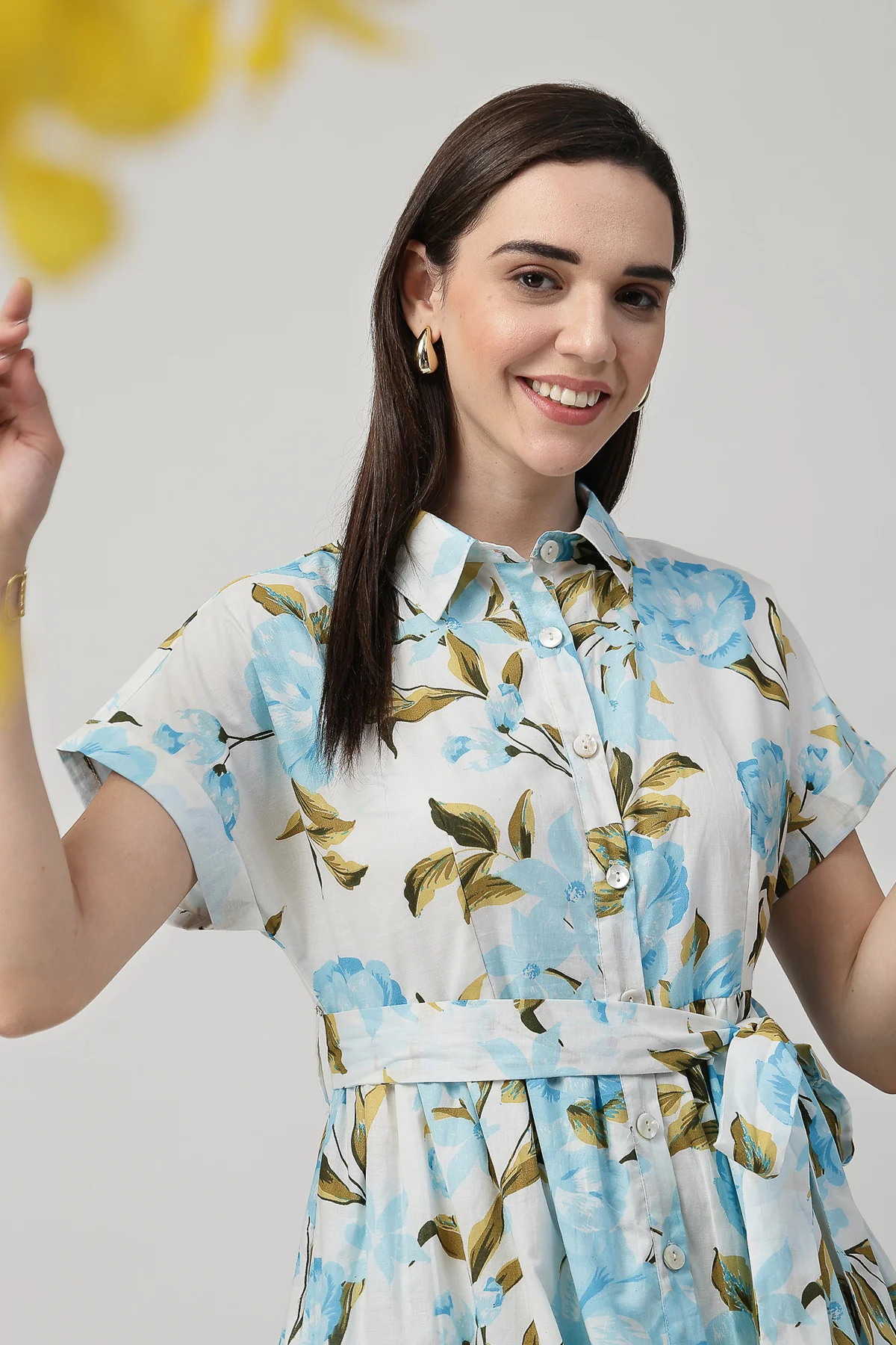 Printed Tiered Cotton Poplin Zipless Feeding Shirt Dress - Sky Blue - Image 5