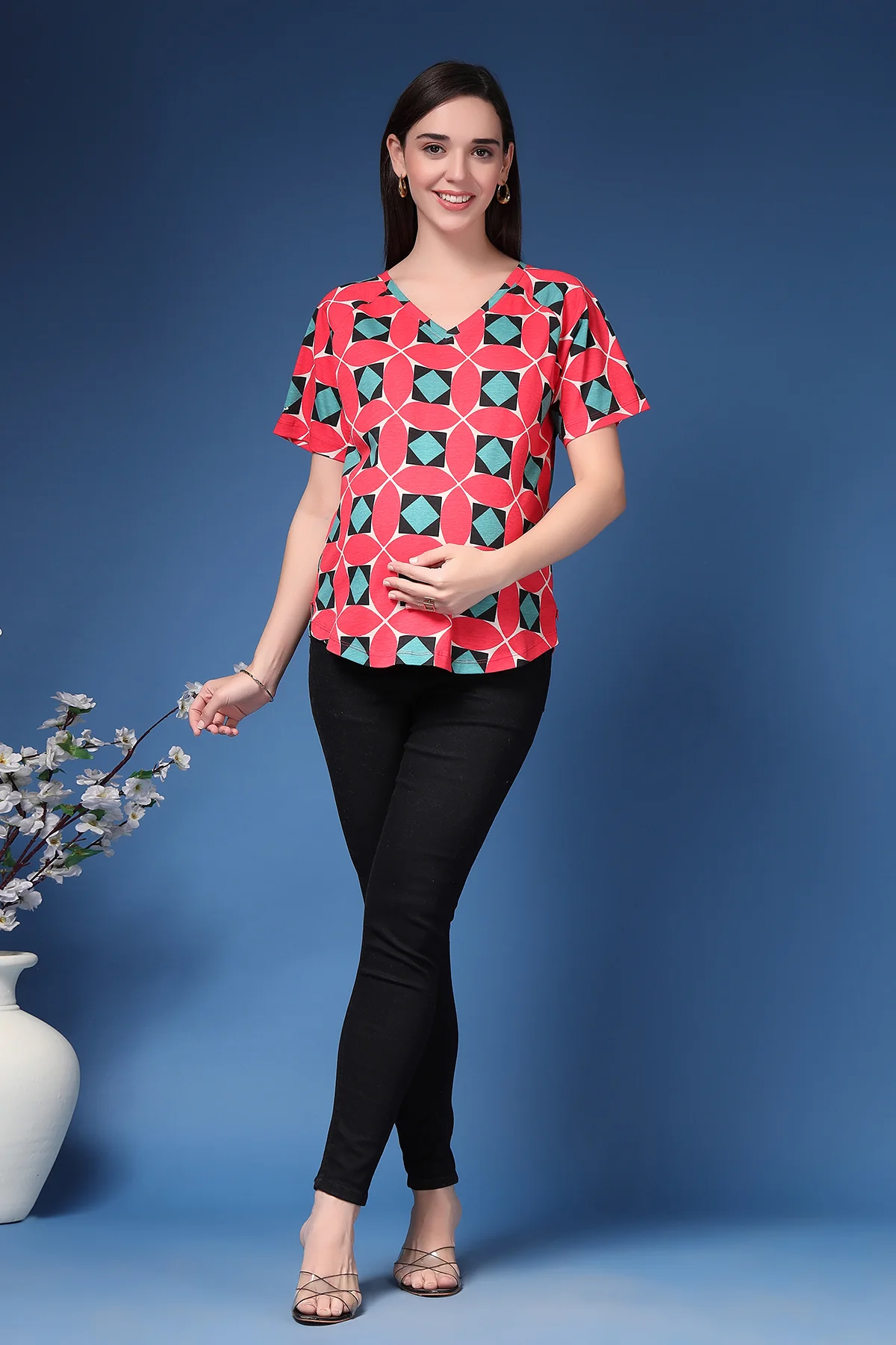 Red Maternity Feeding Top (Side Zip) - Image 10