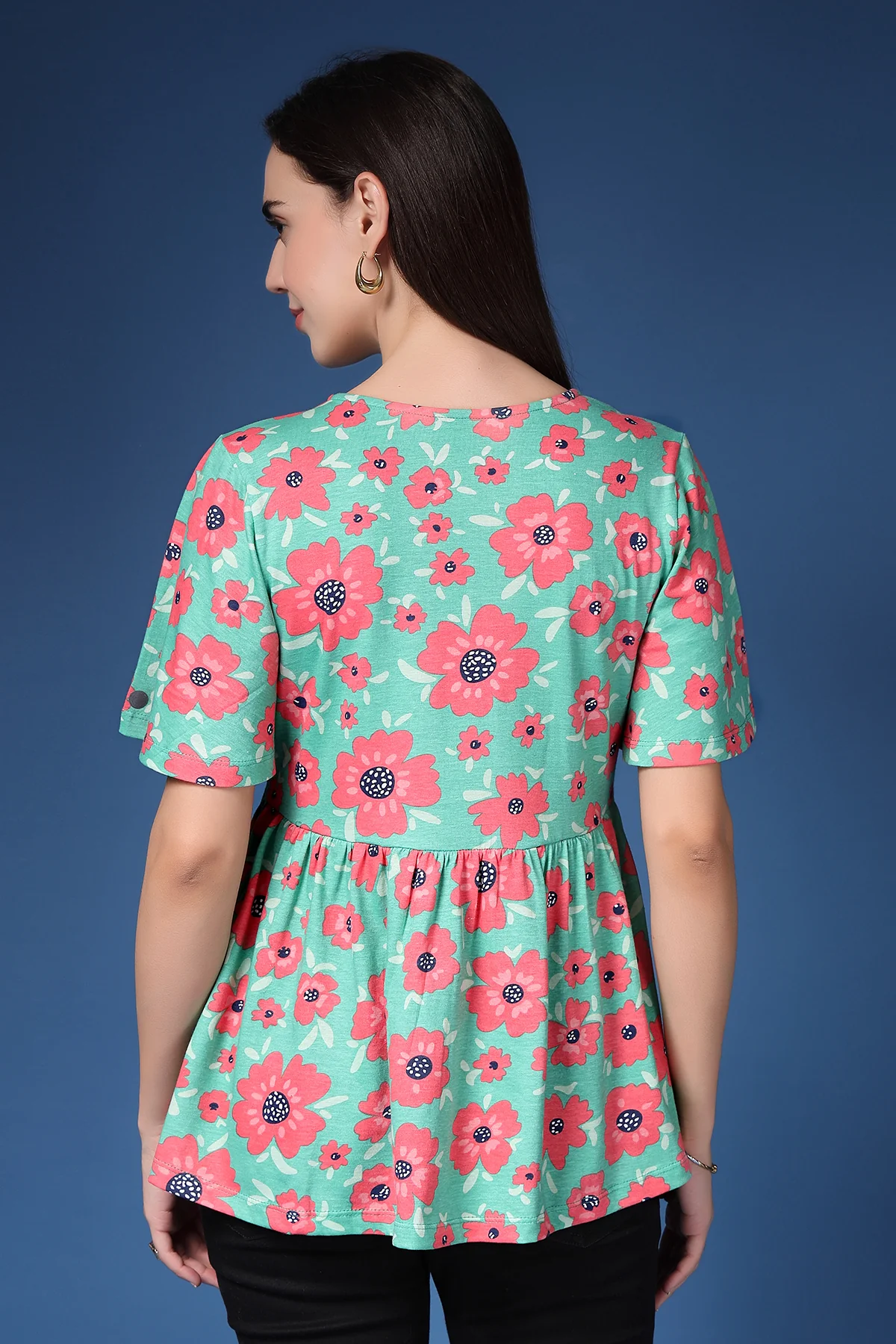 Rhea Poppy Floral Flutter Sleeve Concealed Zip Feeding Printed Top - Image 3