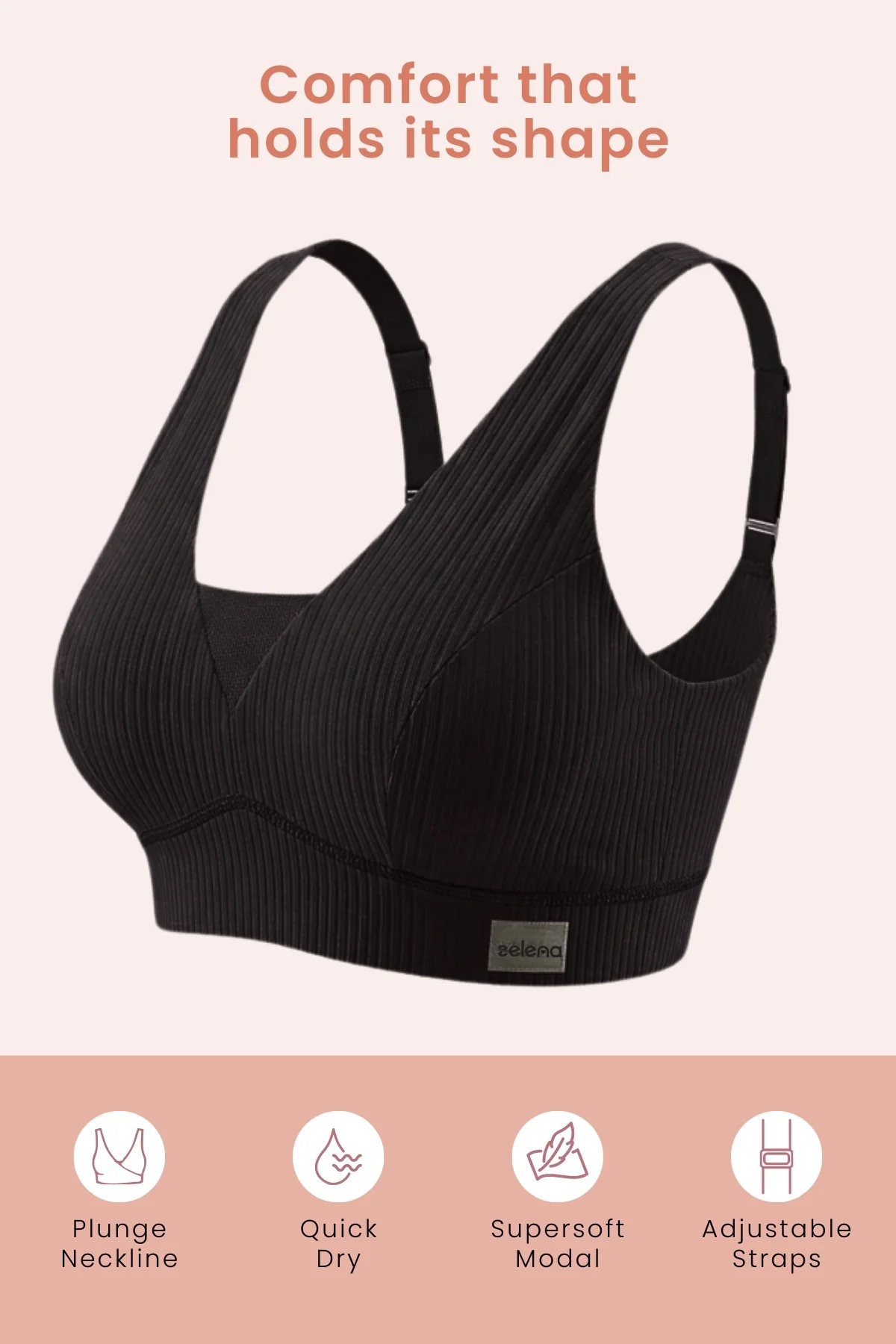 Sera Broad-Rib Bra - Black - Image 2