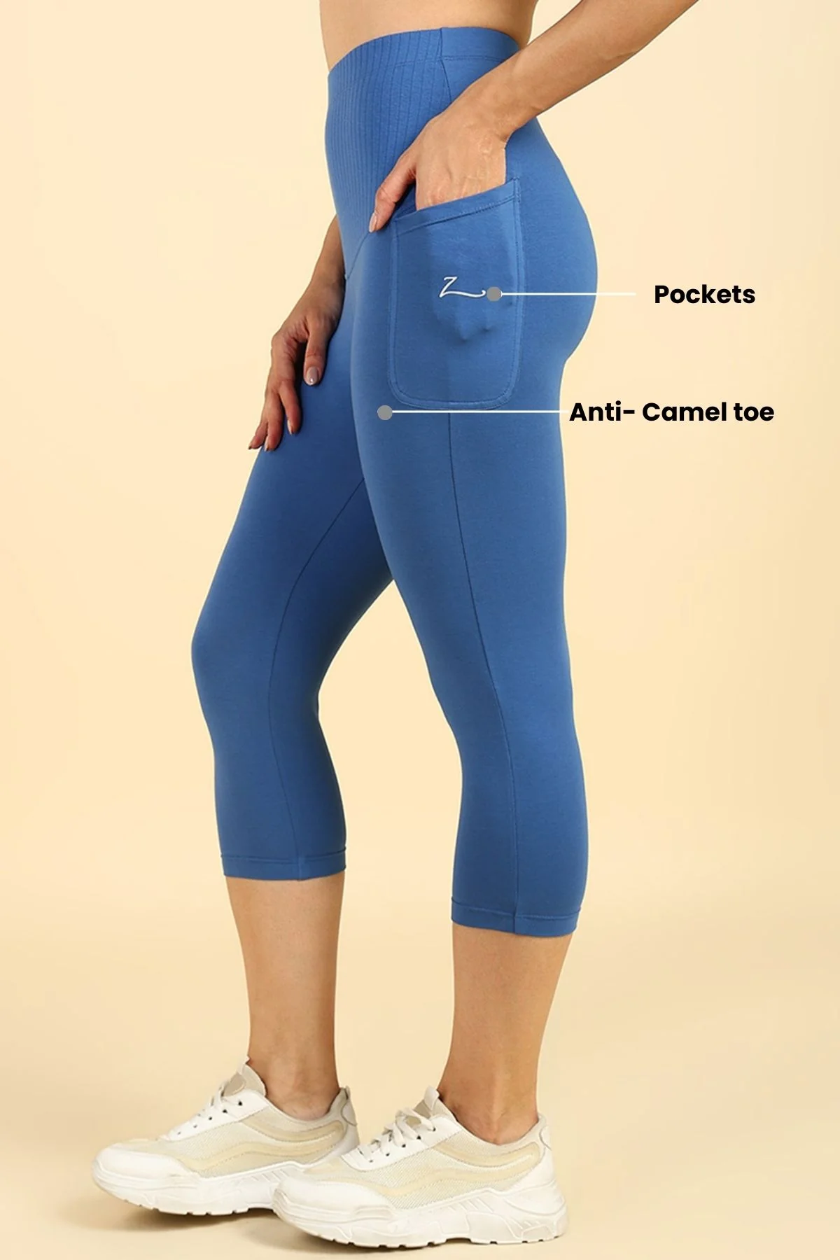 Ribbed Cotton Blue Maternity Capri (Pregnancy & Postpartum) - Image 4