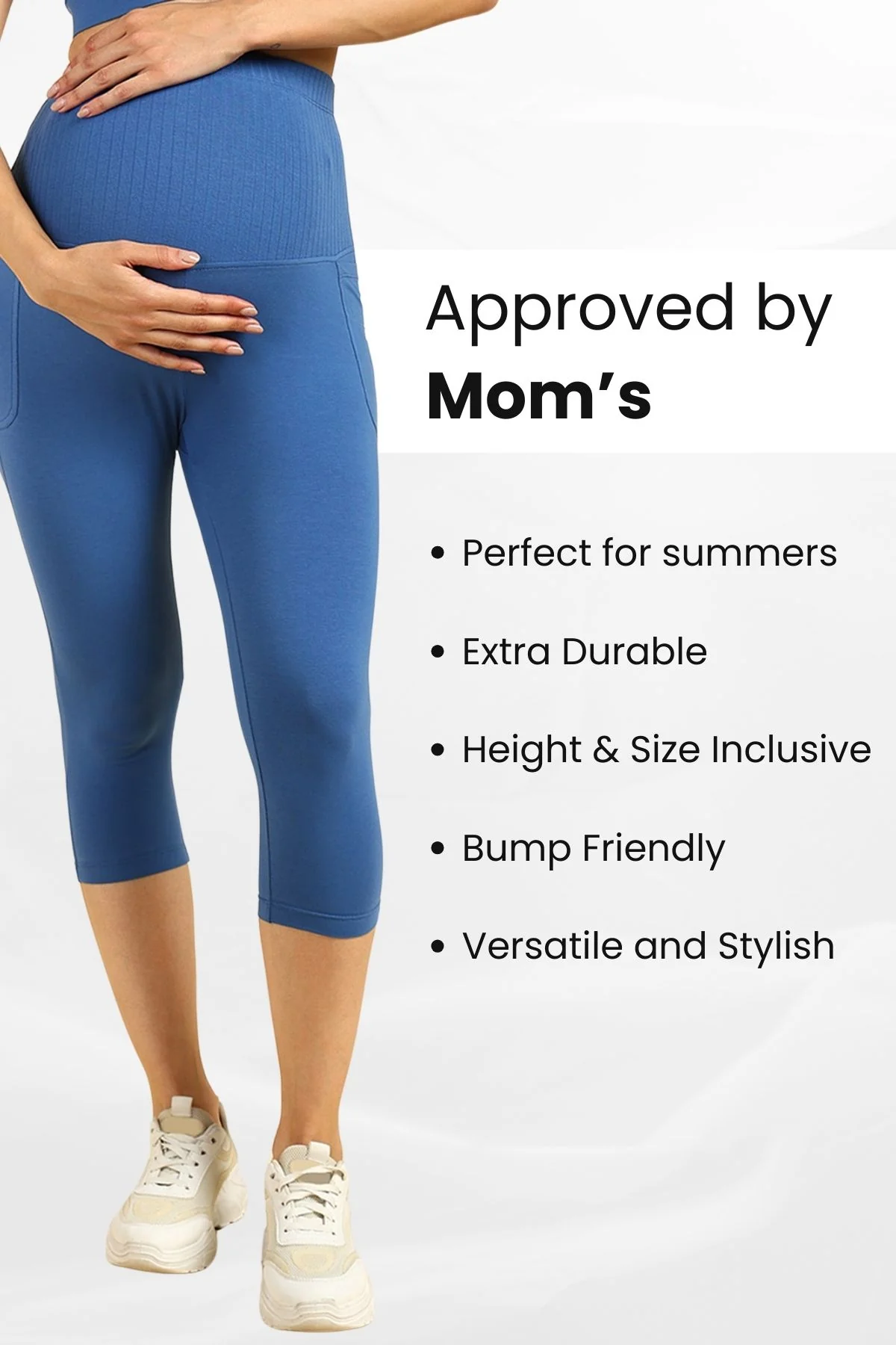 Ribbed Cotton Blue Maternity Capri (Pregnancy & Postpartum) - Image 6