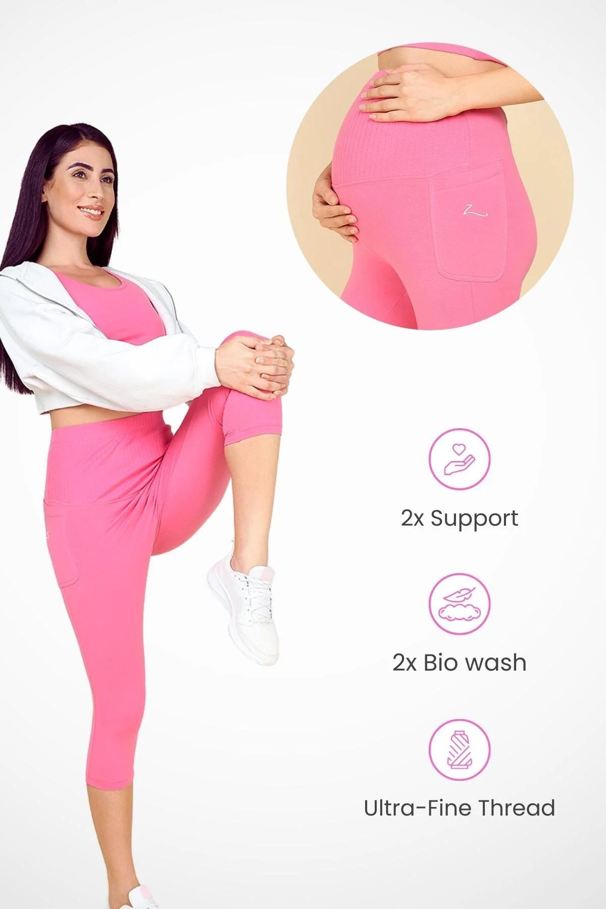Ribbed Cotton Pink Maternity Capri (Pregnancy & Postpartum) - Image 13