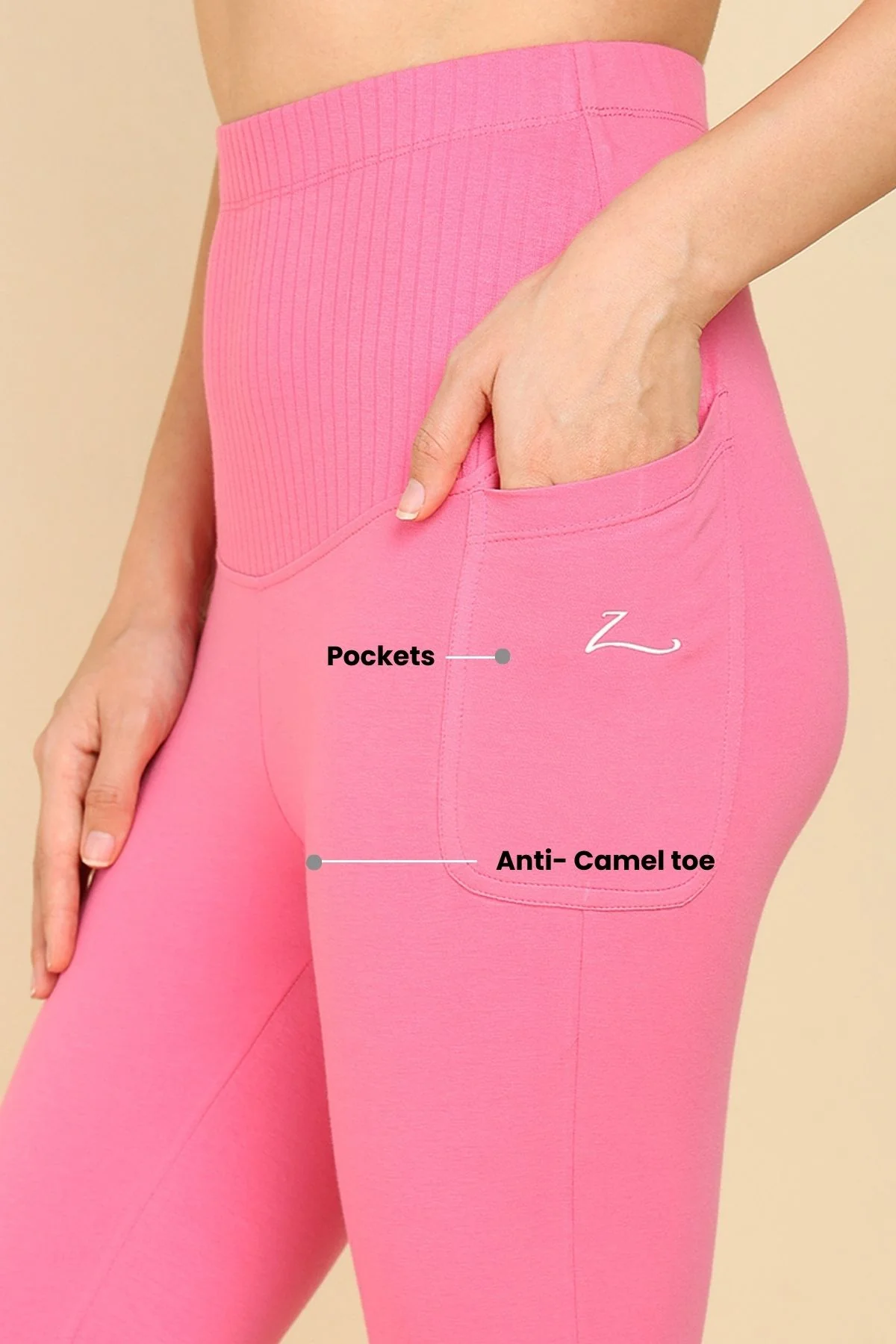 Ribbed Cotton Pink Maternity Capri (Pregnancy & Postpartum) - Image 4