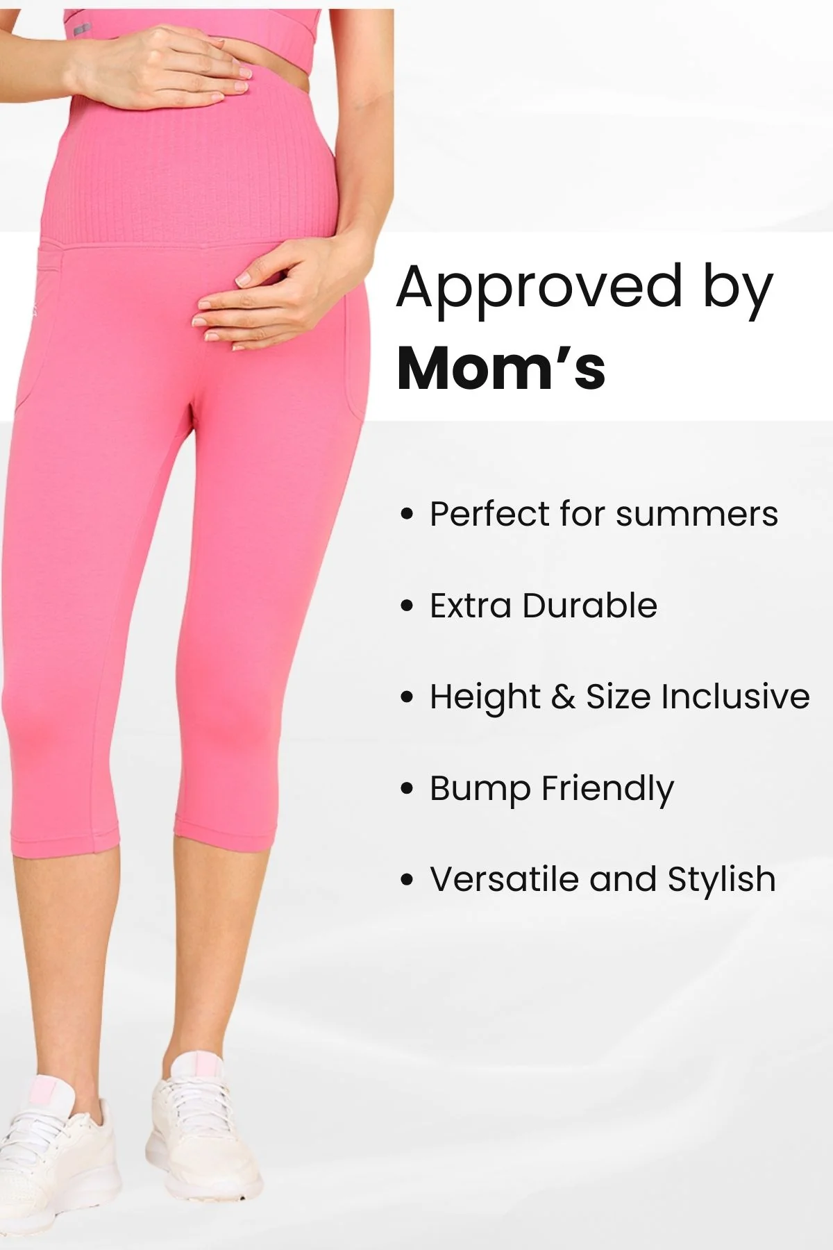 Ribbed Cotton Pink Maternity Capri (Pregnancy & Postpartum) - Image 6