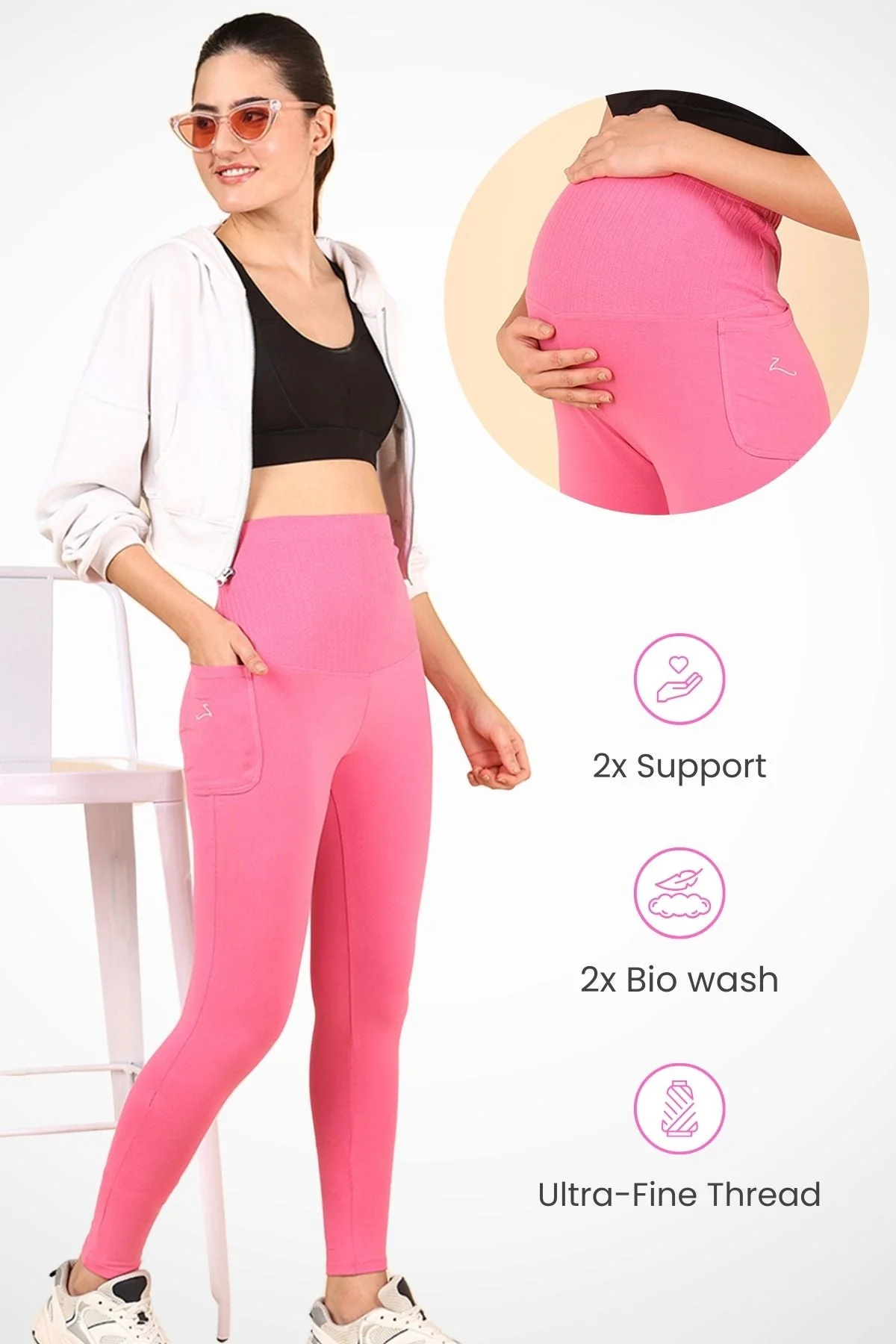 Ribbed Cotton Pink Maternity Legging (Pregnancy & Postpartum) - Image 13
