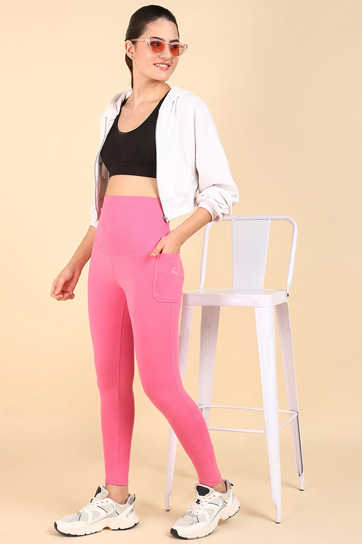 Ribbed Cotton Pink Maternity Legging (Pregnancy & Postpartum) - Image 2