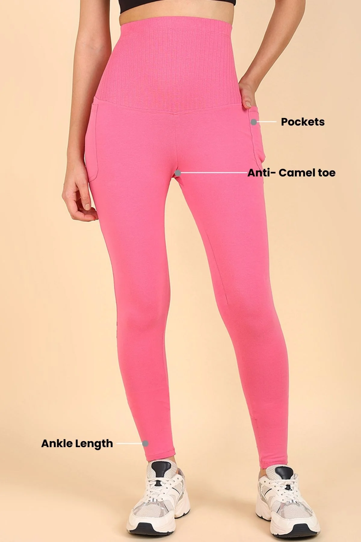 Ribbed Cotton Pink Maternity Legging (Pregnancy & Postpartum) - Image 4