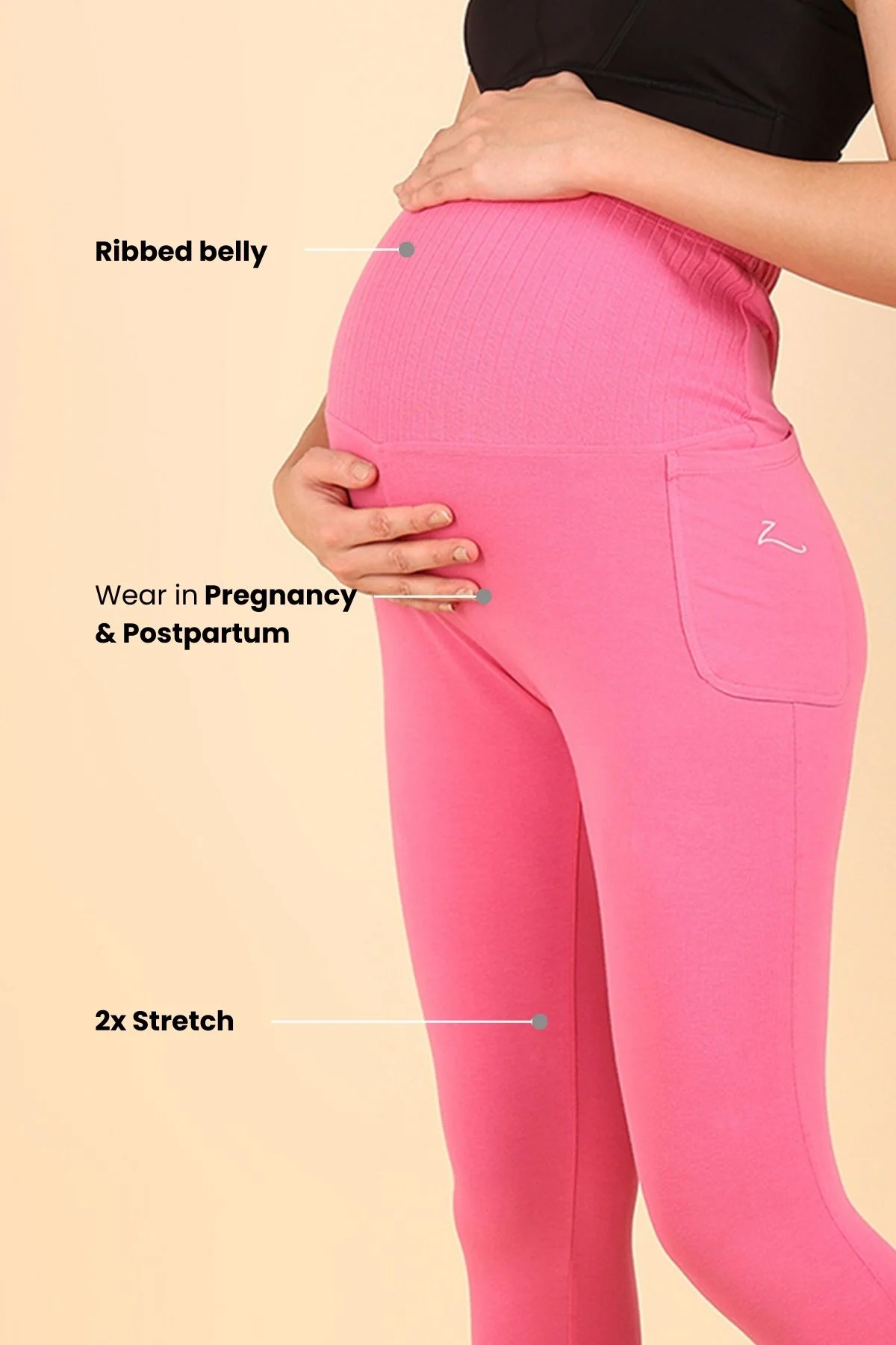 Ribbed Cotton Pink Maternity Legging (Pregnancy & Postpartum) - Image 5