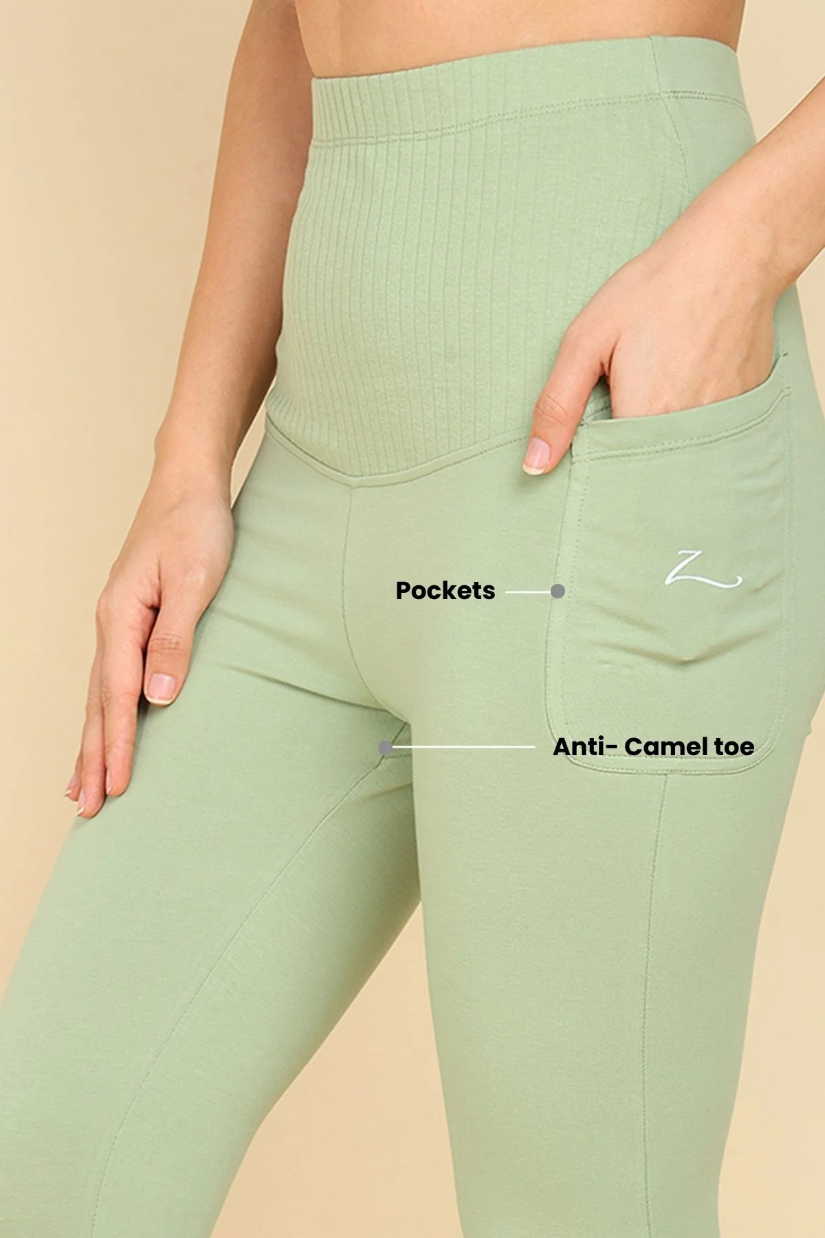 Ribbed Cotton Matcha Green Maternity Capri (Pregnancy & Postpartum) - Image 4