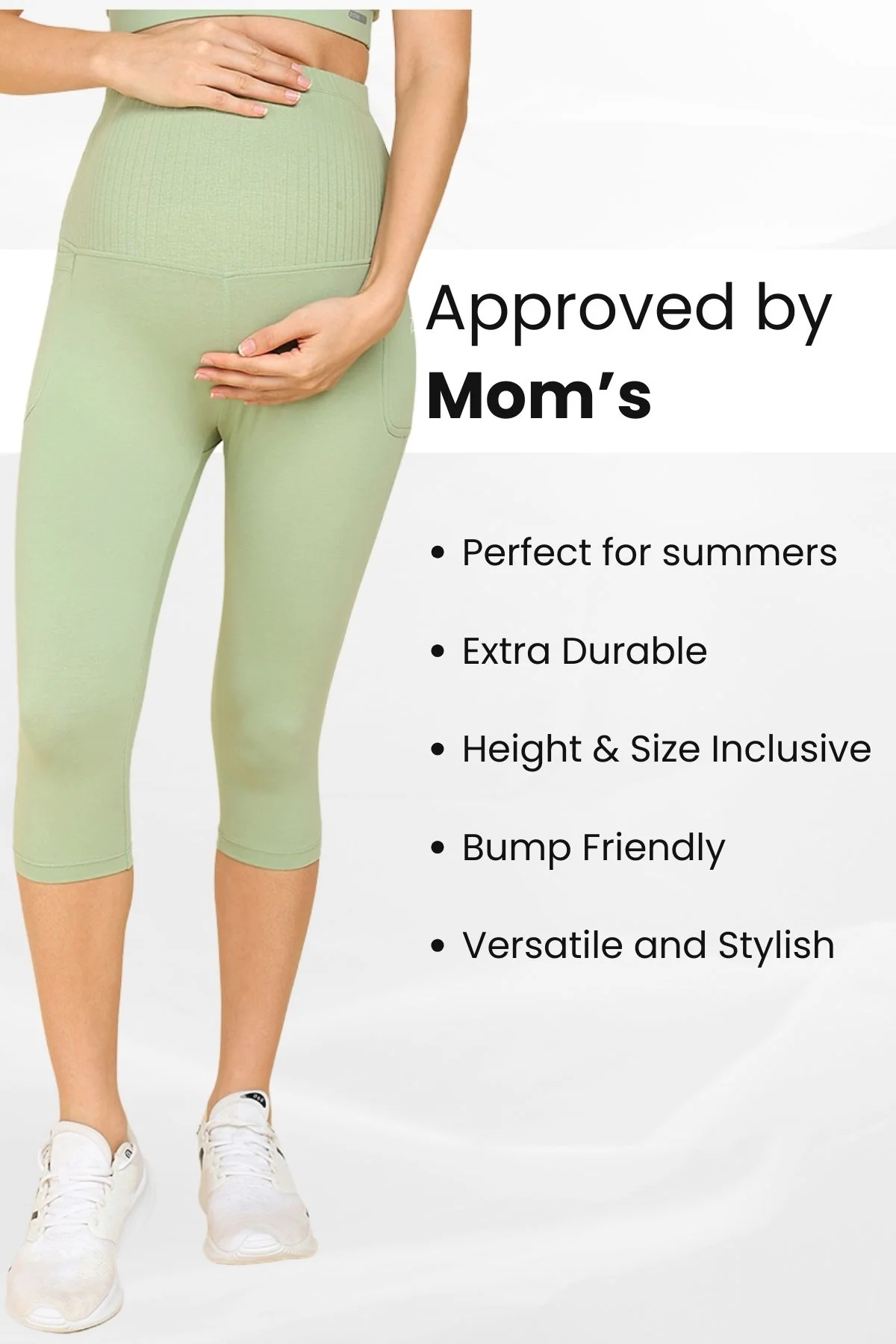 Ribbed Cotton Matcha Green Maternity Capri (Pregnancy & Postpartum) - Image 6