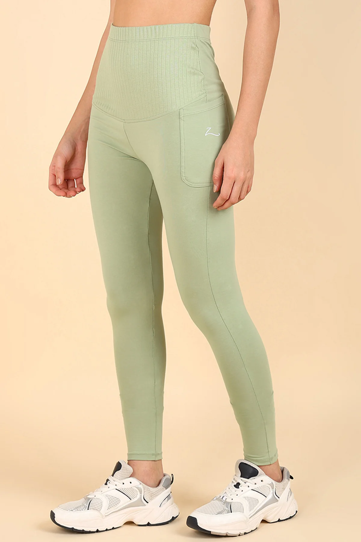 Ribbed Cotton Matcha Green Maternity Legging (Pregnancy & Postpartum) - Image 10