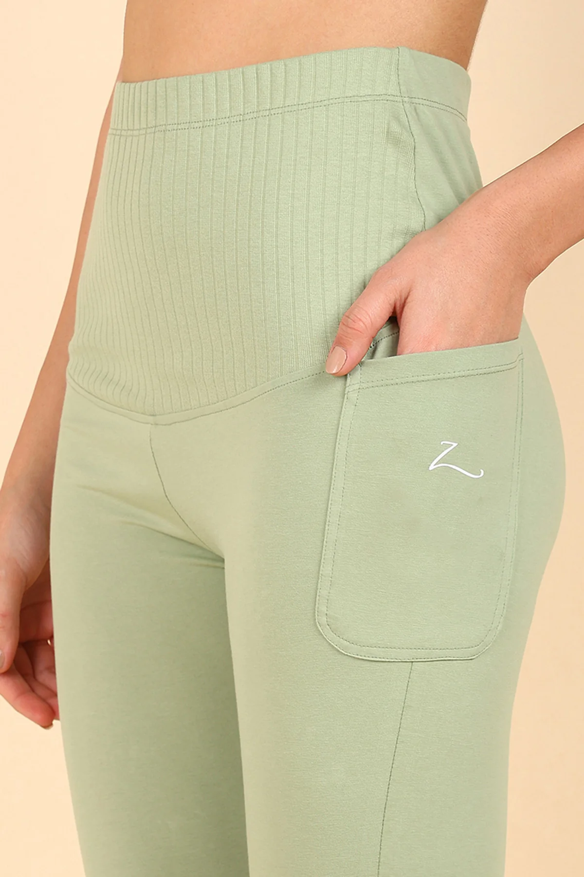 Ribbed Cotton Matcha Green Maternity Legging (Pregnancy & Postpartum) - Image 11