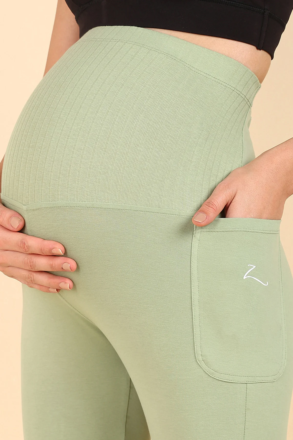 Ribbed Cotton Matcha Green Maternity Legging (Pregnancy & Postpartum) - Image 14